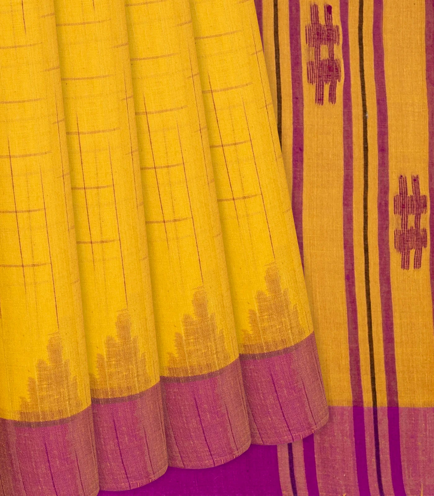 RmKV Yellow Chanderi Cotton Saree With Checks-Yellow
