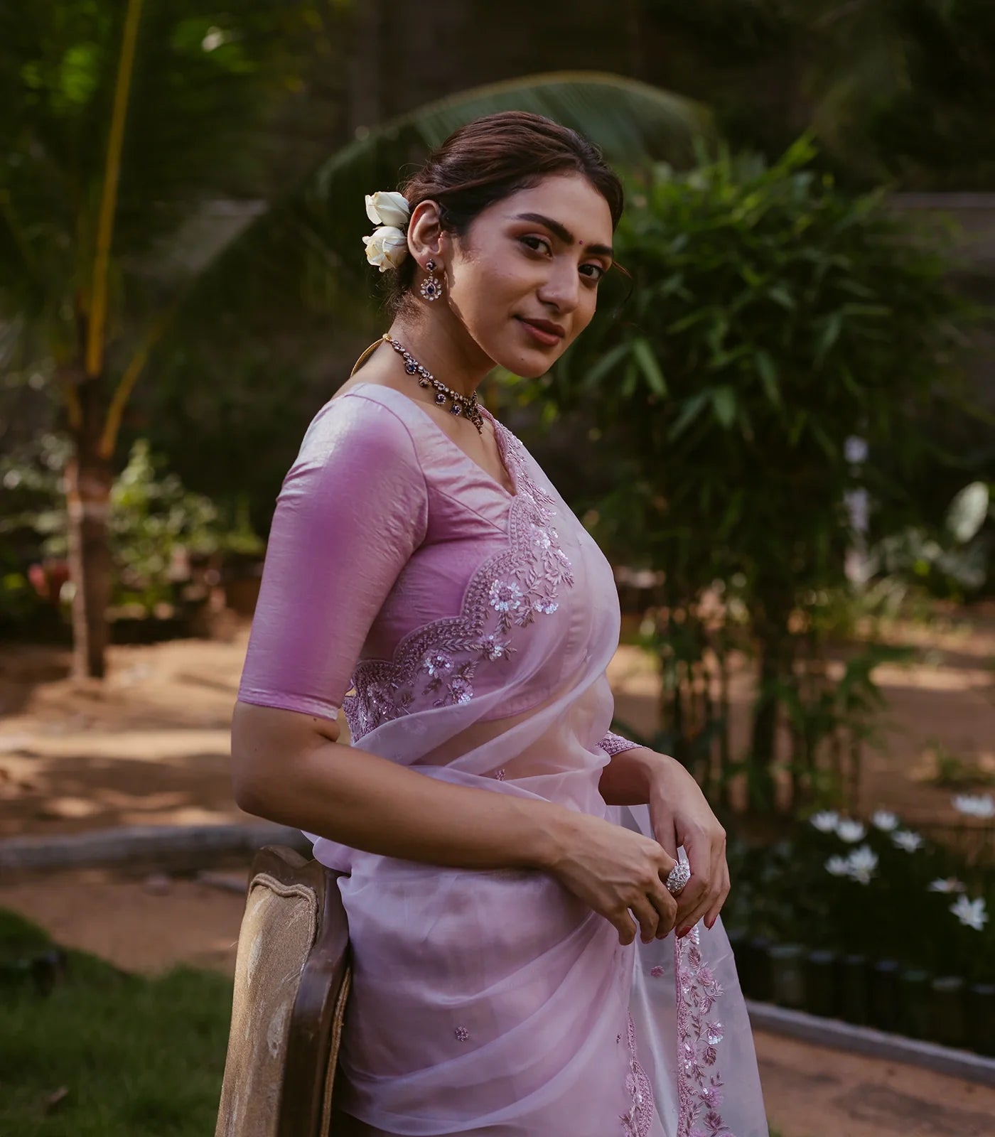 RmKV Lavender Woven Banarasi Glass Tissue Saree Embroidered With Floral Motifs - view 2