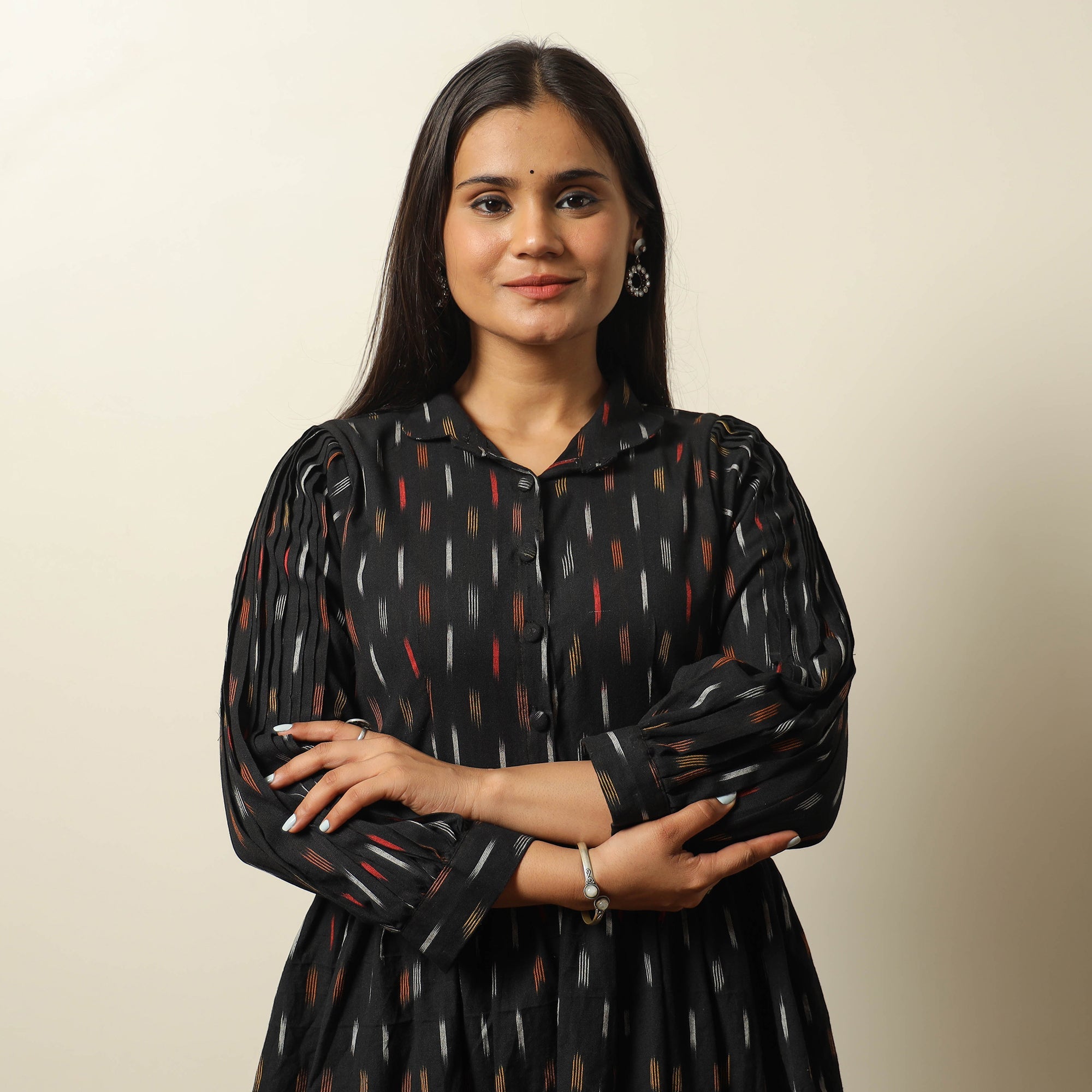 ITOKRI CASUALS Black - Pochampally Ikat Weave Cotton Flared Dress 11 - view 3