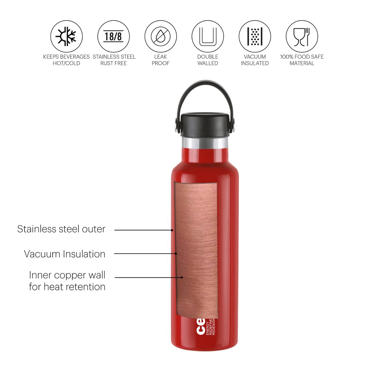 Cello Aqua Bliss Flask, Vacusteel Water Bottle, 800ml - view 10