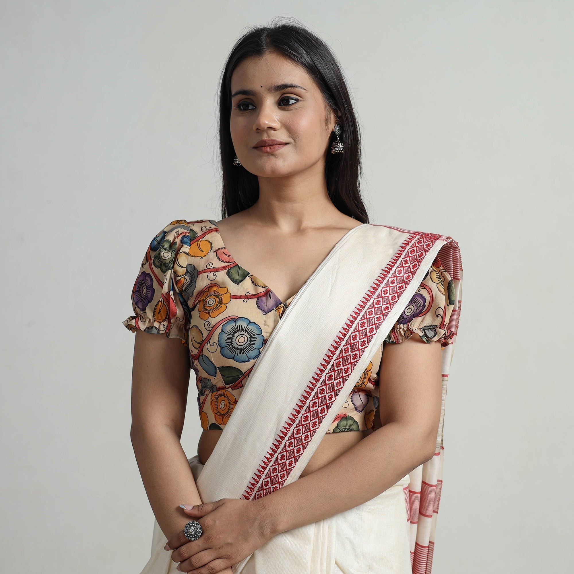 ITOKRI CASUALS Beige - Srikalahasti Handpainted Penwork Kalamkari Chanderi Silk Stitched Blouse 12 - view 3