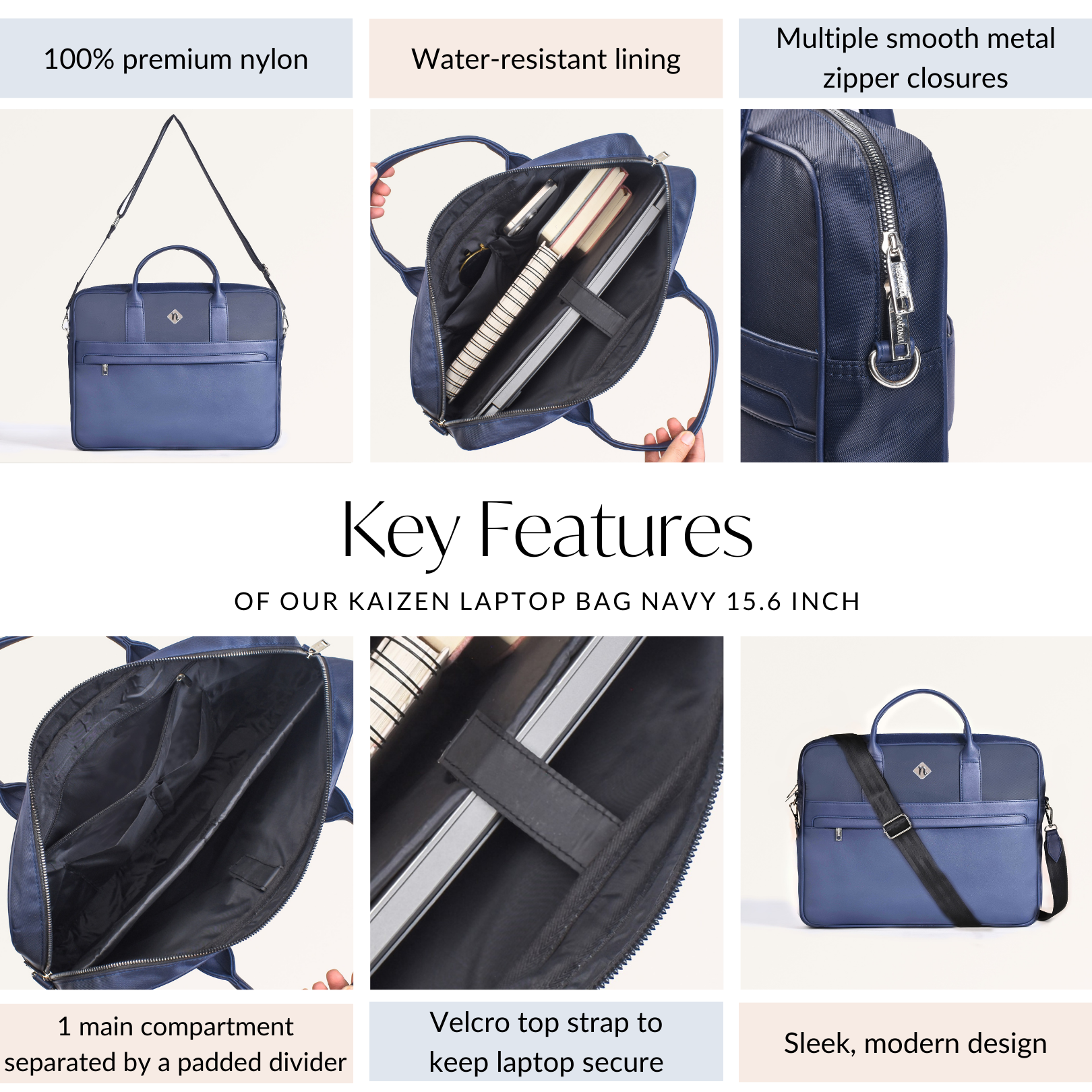 Nestasia Kaizen Laptop Bag Navy 15 Inch - view 6