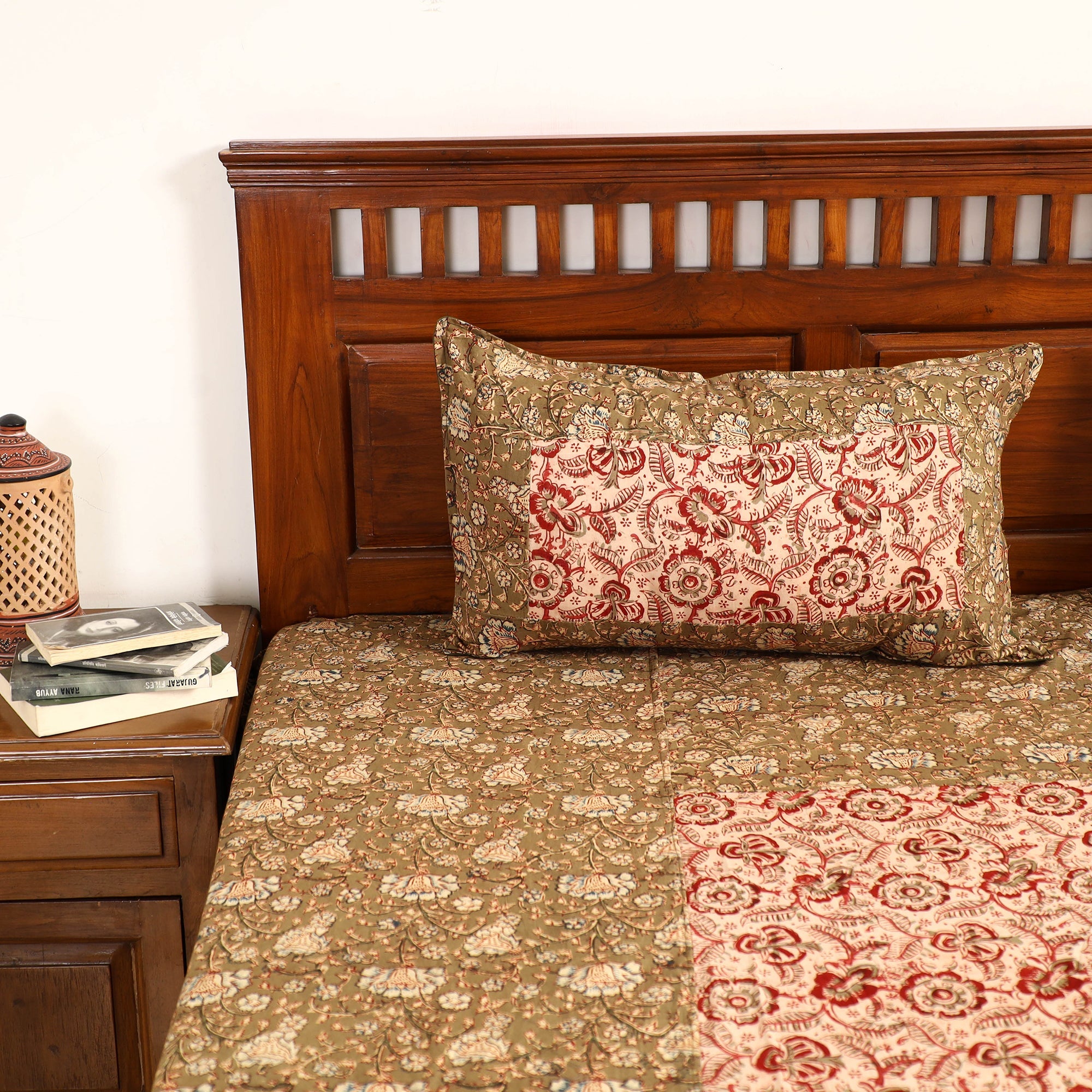 NOORI BAZAR Brown - Kalamkari Block Printed Patchwork Cotton Double Bed Cover With Pillow Covers (108 x 90 in) - view 4