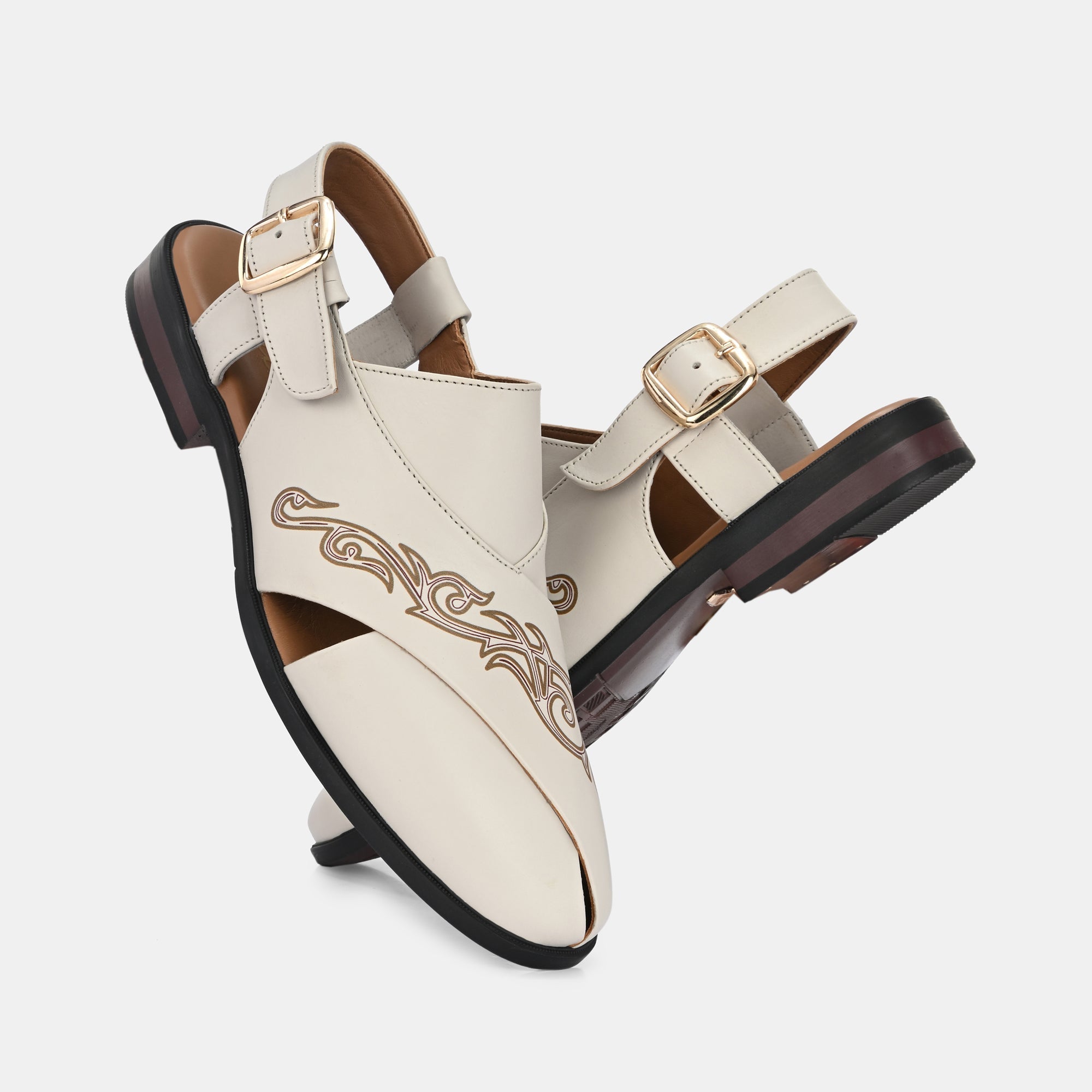 Handpainted Peshawari Sandals by Lafattio – White