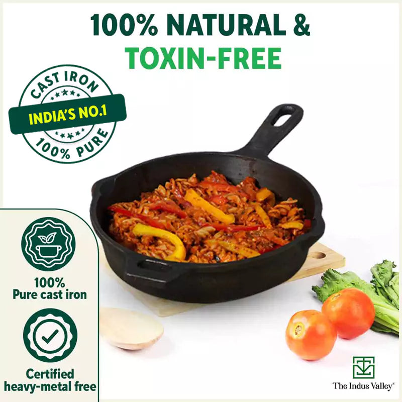 The Indus Valley Super Smooth Cast Iron Fry Pan, Silicon Handle, 100% Pure, Toxin-free,Pre-seasoned, Induction, Non-stick, 20.3/25.4cm, 1.3/1.7L, 2.3/ - view 5