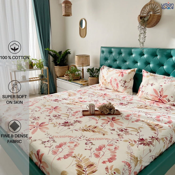 Urban Space -Home Furnishing Store Fitted King Size Cotton Bedsheet - Floral Feast Peach - view 2