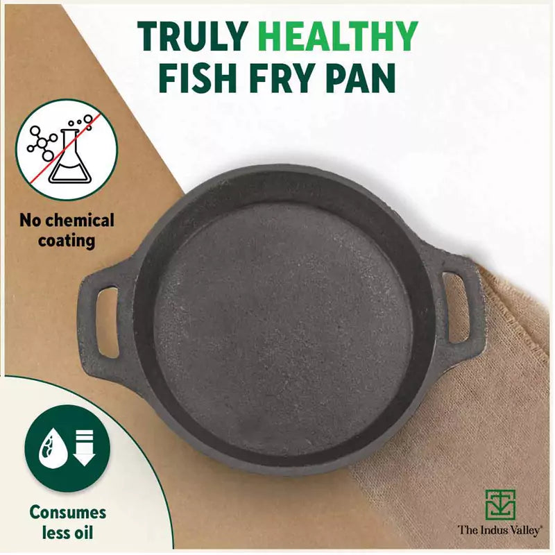 The Indus Valley CASTrong Cast Iron Fish Fry Pan, Pre-seasoned, Nonstick, 100% Pure, Toxin-free, Induction, 22.4/25cm, 1.5kg/2kg - view 4
