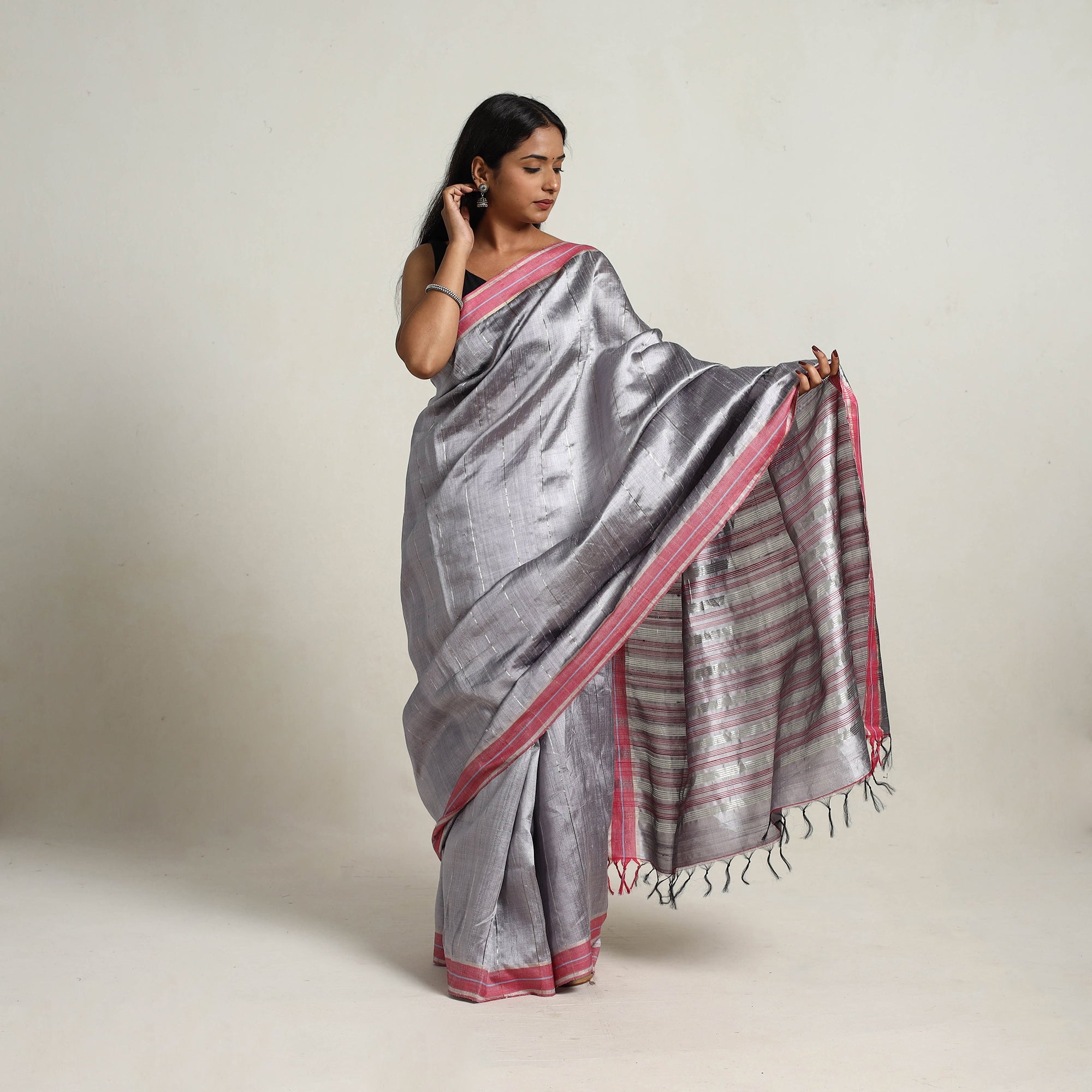 ITOKRI CRAFTS INITIATIVE Black - Festive Desi Tussar Silk Bhagalpuri Handloom Saree 02 - view 2