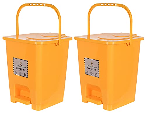 Kuber Industries Premium Plastic Pedal Dustbin 10 Ltr (Yellow)-Pack of 2