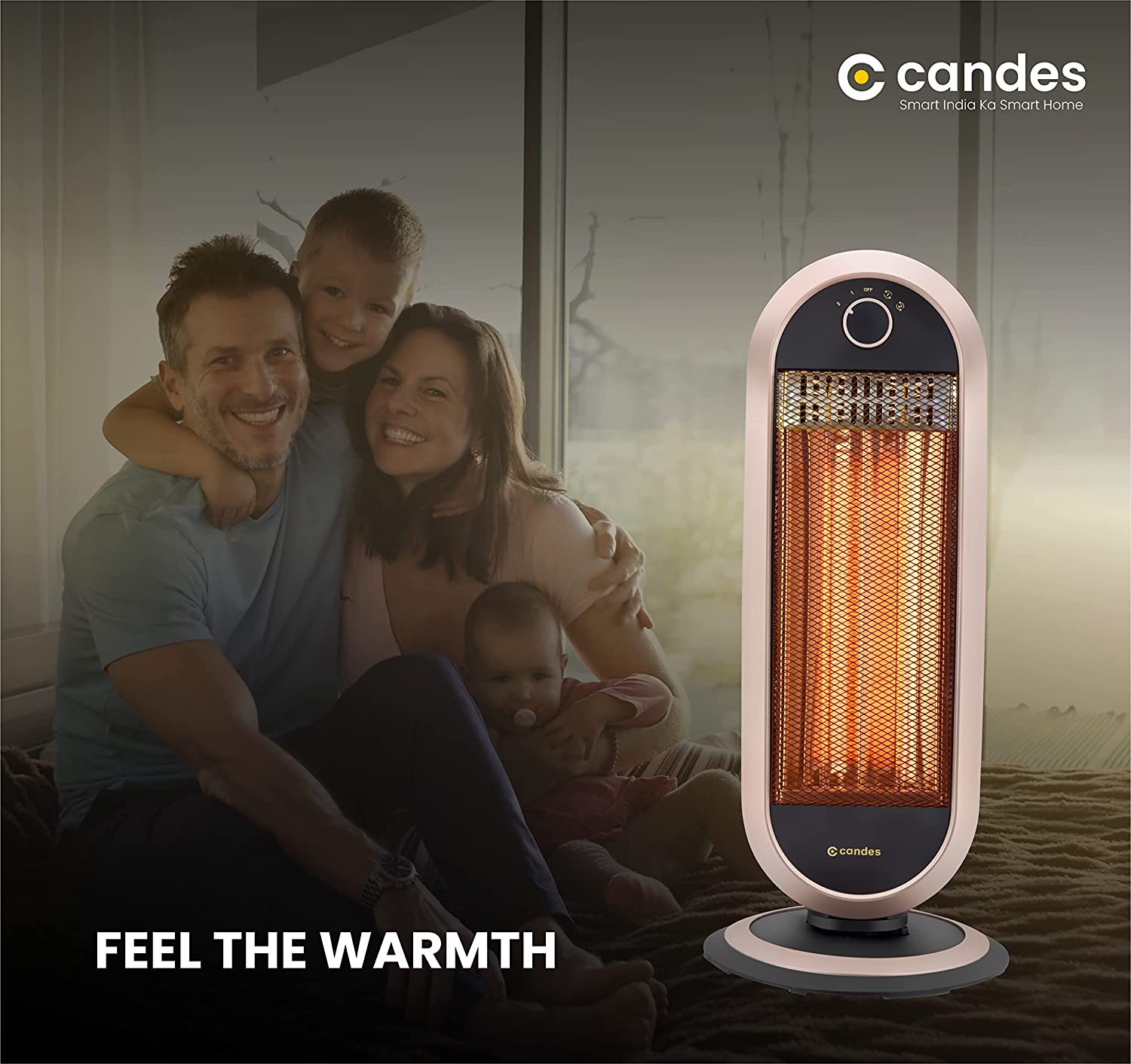 Candes Carbon 2 Rod Room Heater for Winter with 2 Heat Setting - 500W/1000W (Black/Brown) - view 2