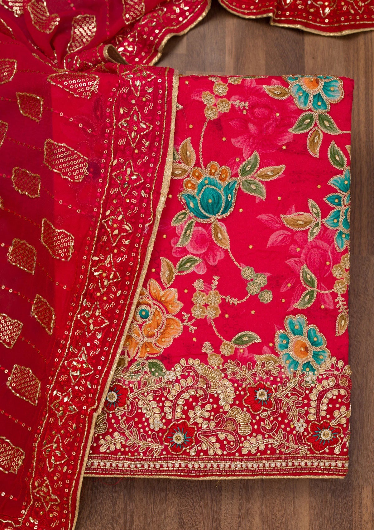 Koskii Red Printed Semi Crepe Unstitched Salwar Suit - view 5