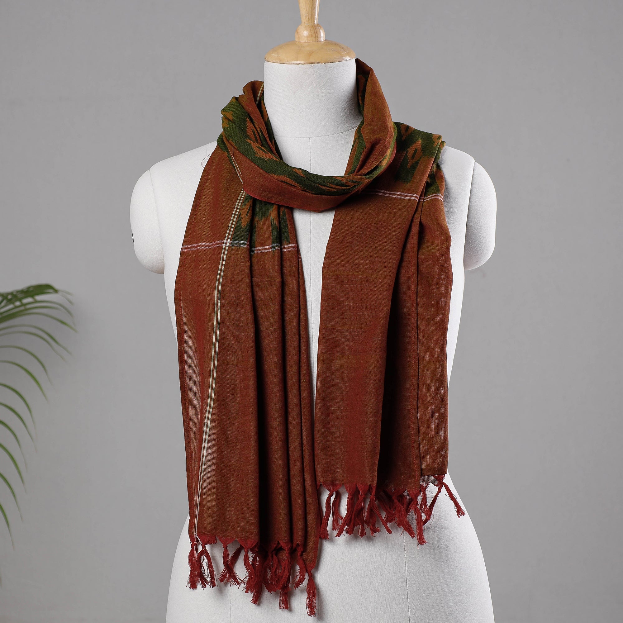 IKAT WEAVES BY EDEM CHANDANA Brown - Handloom Cotton Pochampally Ikat Stole