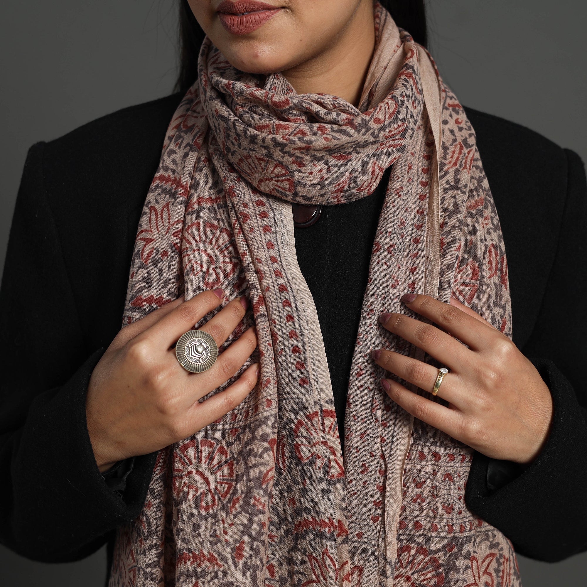PITCHUKA SRINIVAS KALAMKARI PEDANA Brown - Block Print Pedana Kalamkari Wool Stole 26 - view 3