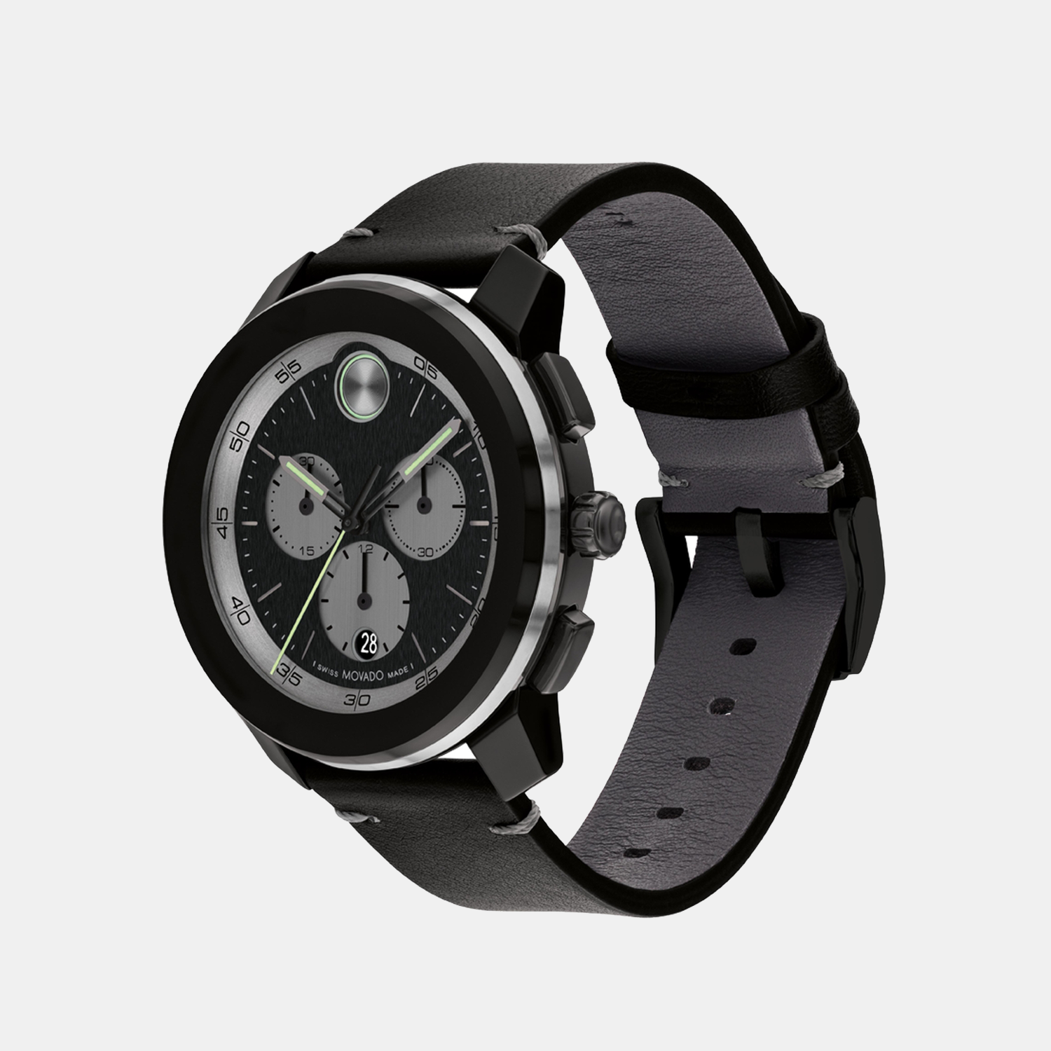 Movado Bold Men Quartz Black Dial Chronograph Leather Watch 3601092 - view 2