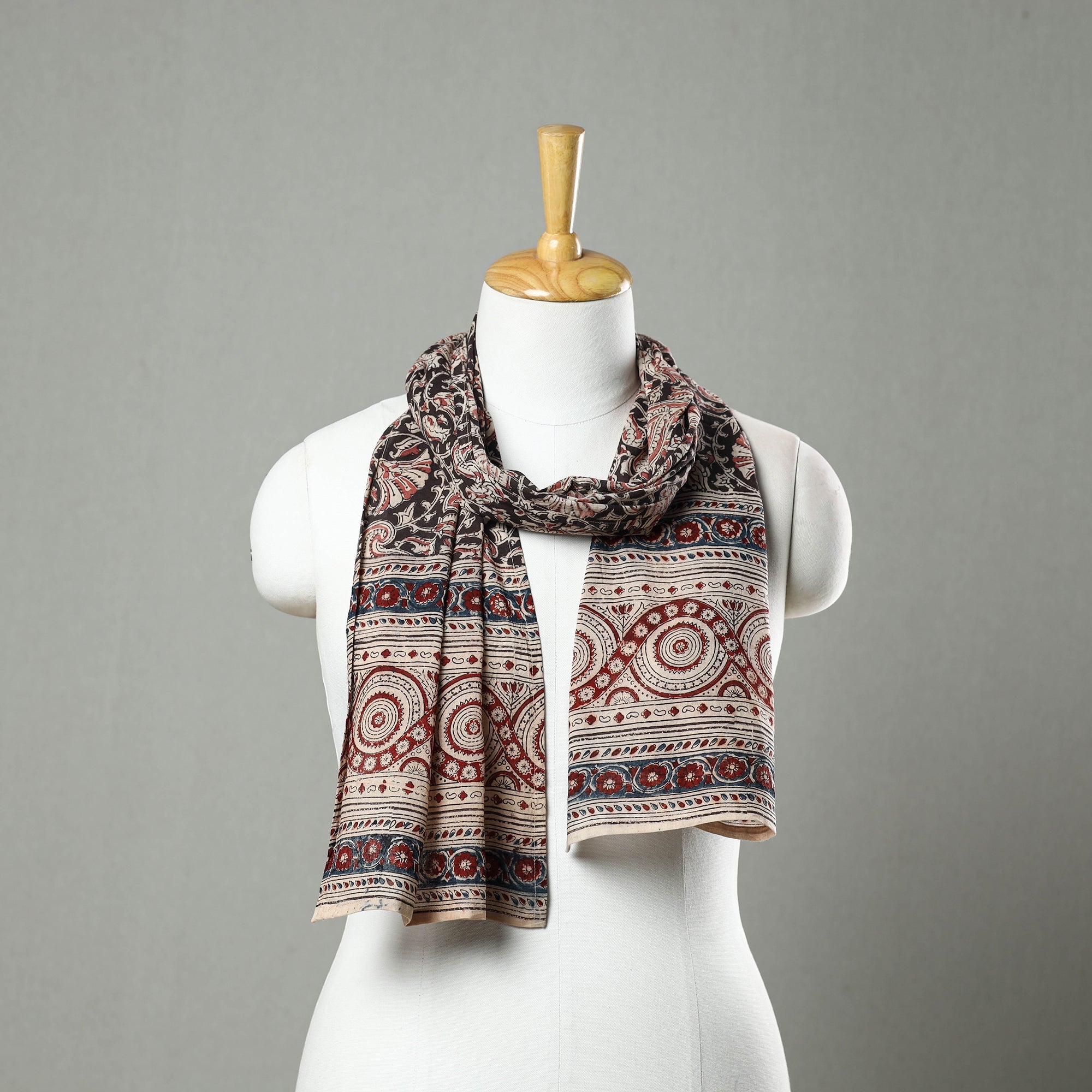PITCHUKA SRINIVAS KALAMKARI PEDANA Black - Pedana Block Print Natural Dyed Cotton Kalamkari Stole 41