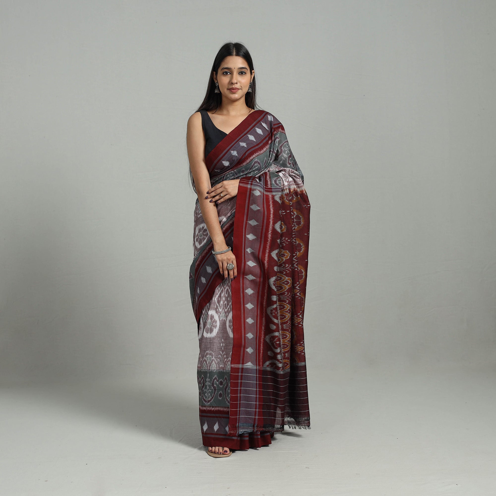 ASHOKA ASSEMBLE - CELEBRATING CRAFTS OF ODISHA Brown - Ikat Weave Handloom Cotton Sambalpuri Saree 01