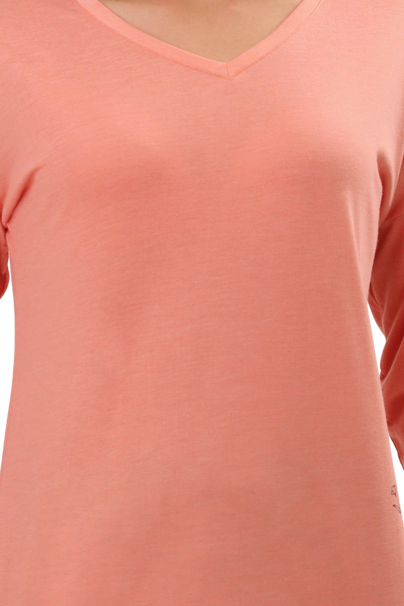 Amante Cotton Blend Long Sleeves Sleep T-shirt - Canyon Clay - view 5