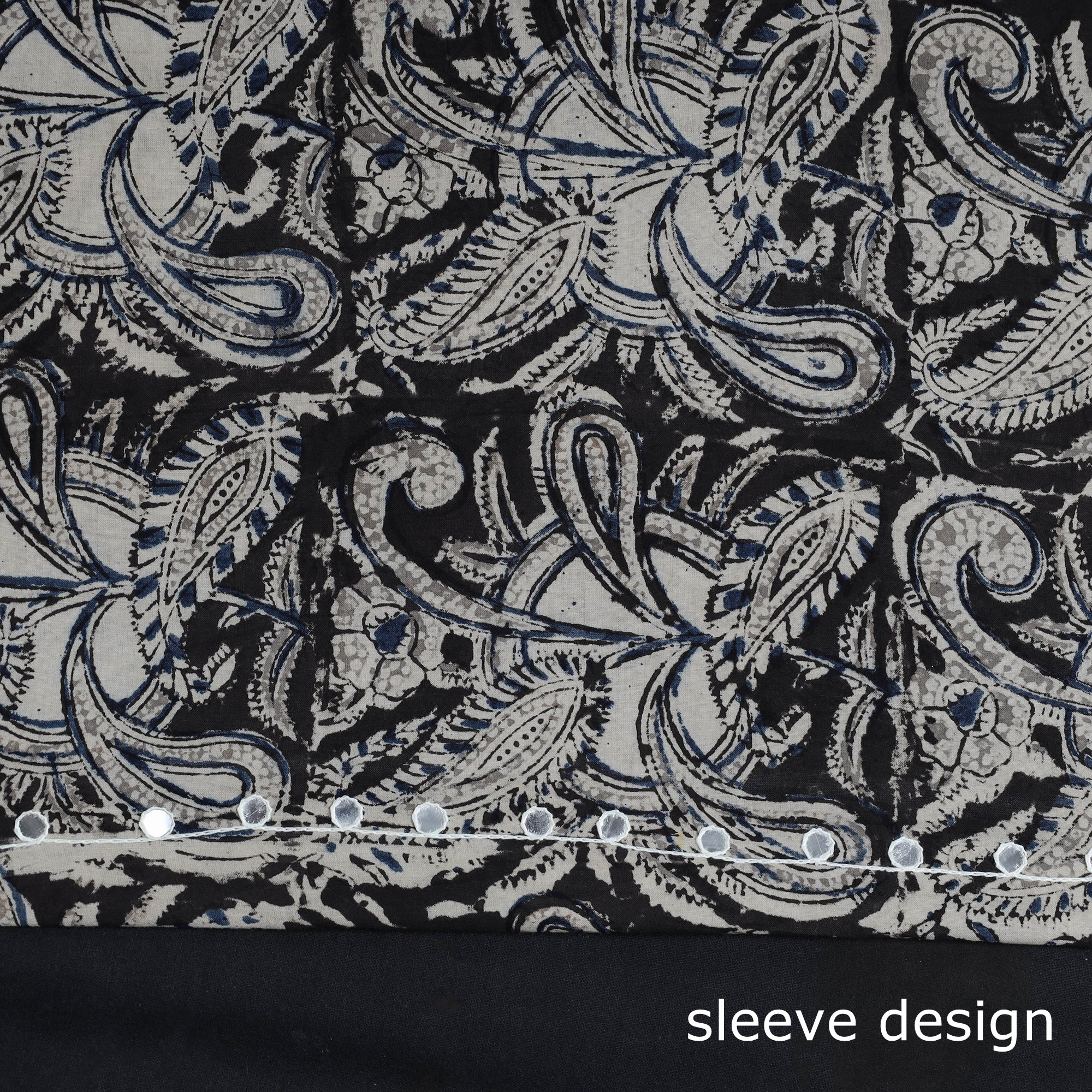 NOORI BAZAR Black - Bead Work Embroidery Kalamkari Block Printed Cotton Kurta Material - 2.5 meter - view 3