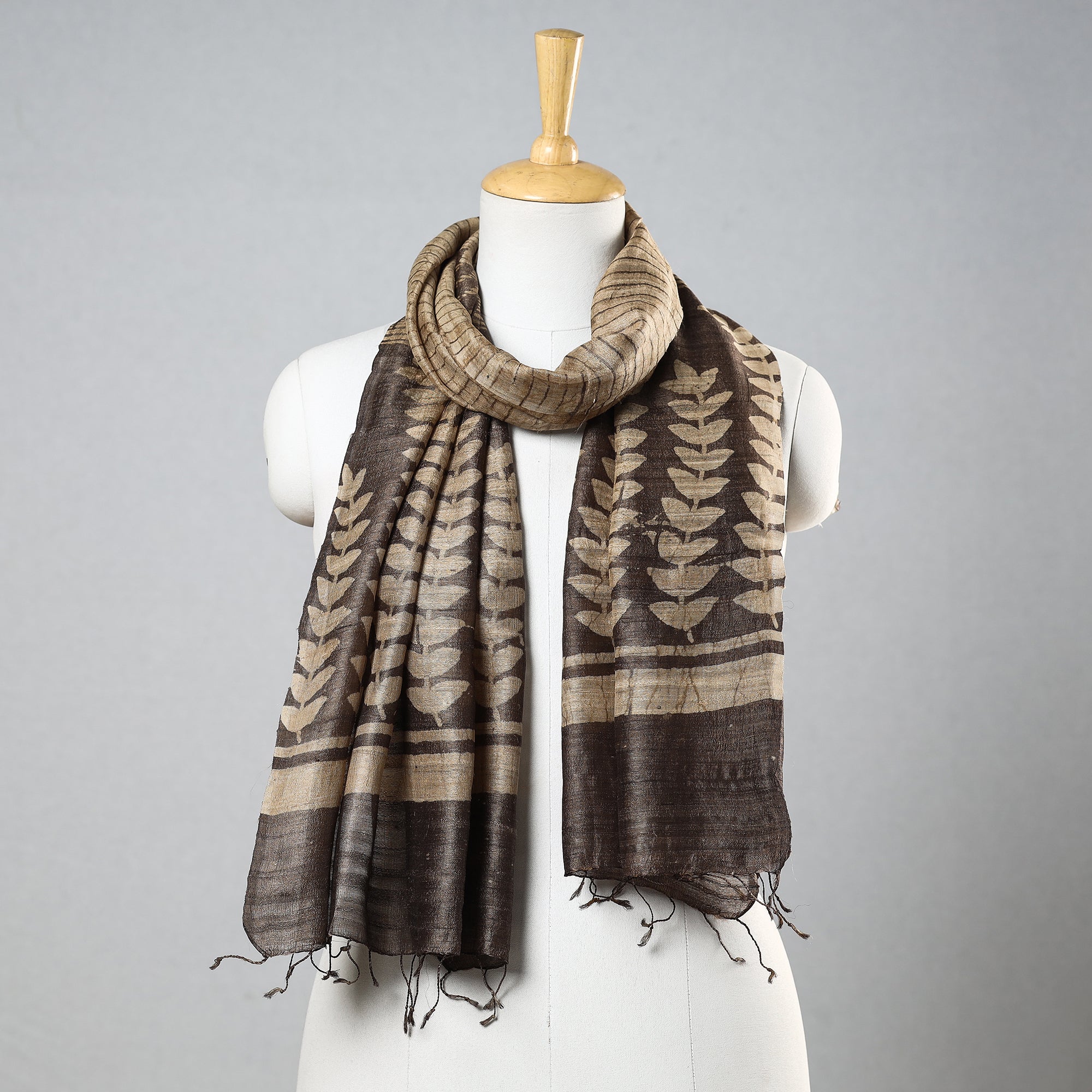 BINDAAS UNLIMITED Brown - Handloom Block Print Tussar Silk Bindaas Stole