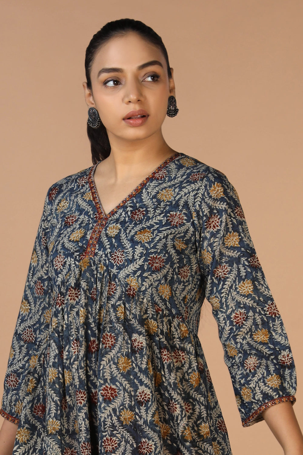 Kalanjali Ethnics Cotton Mull Kalamkari Handblock printed dress - view 2