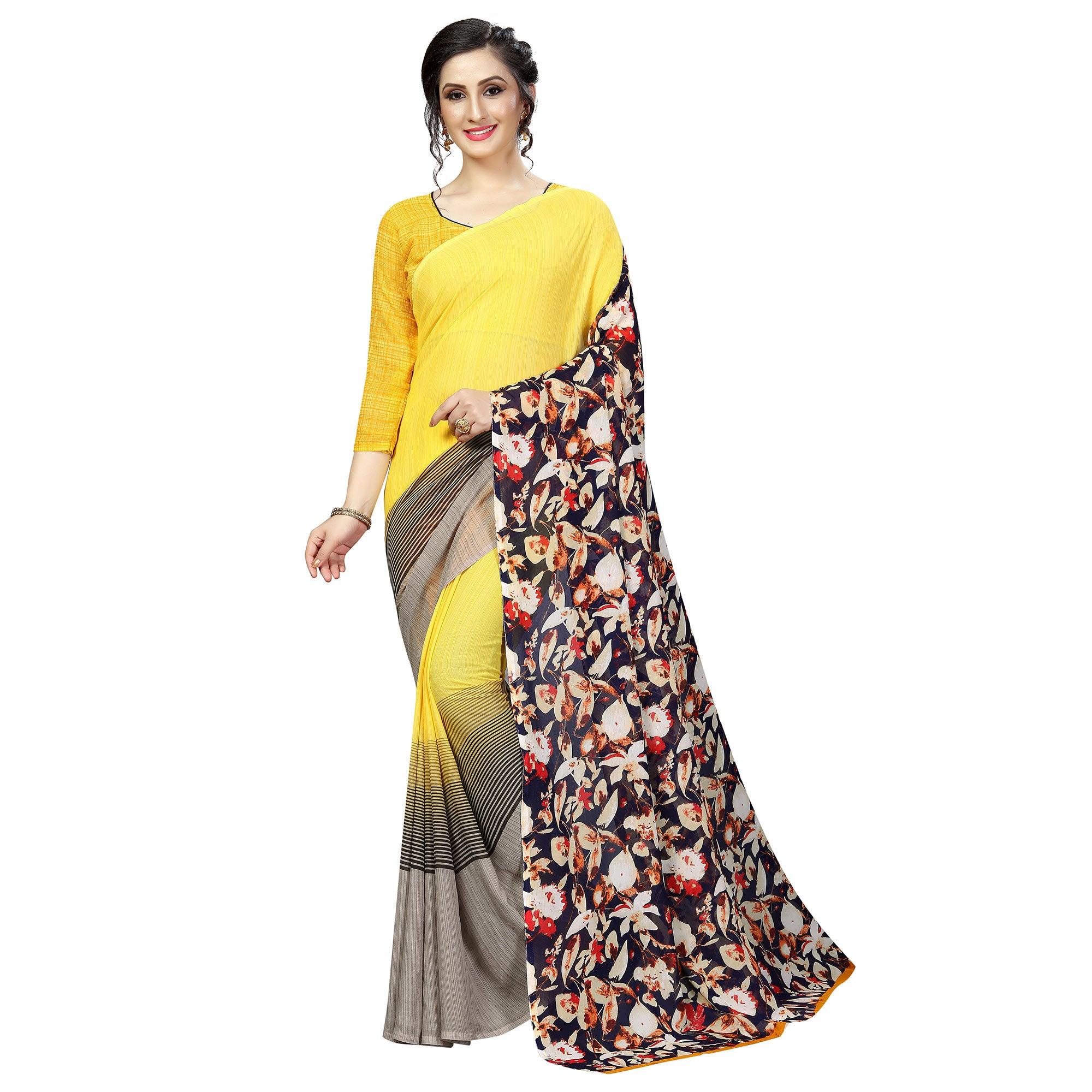 Peachmode Lovely Yellow Colored Casual Printed Georgette Saree