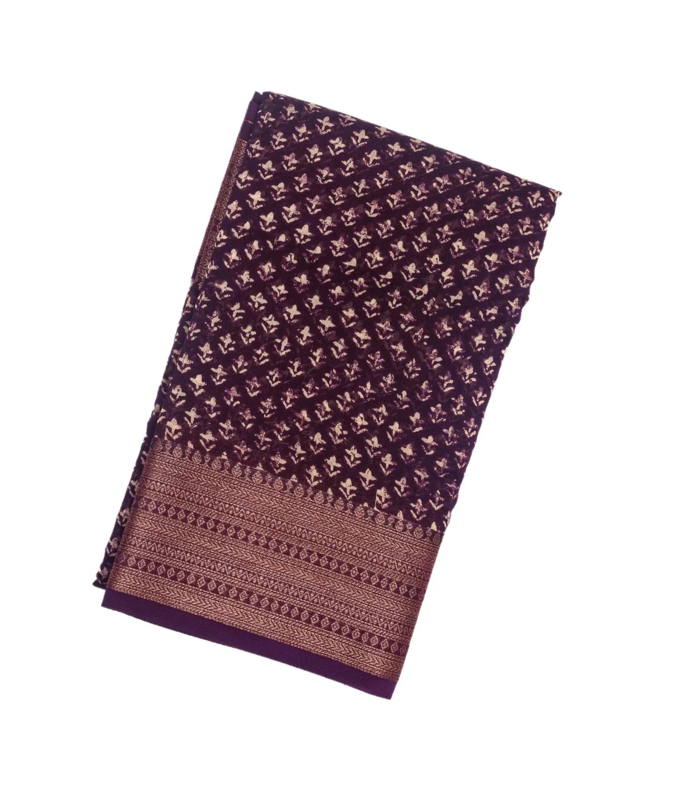 RmKV Burgundy Woven Chanderi Cotton Saree Printed With Small Motifs