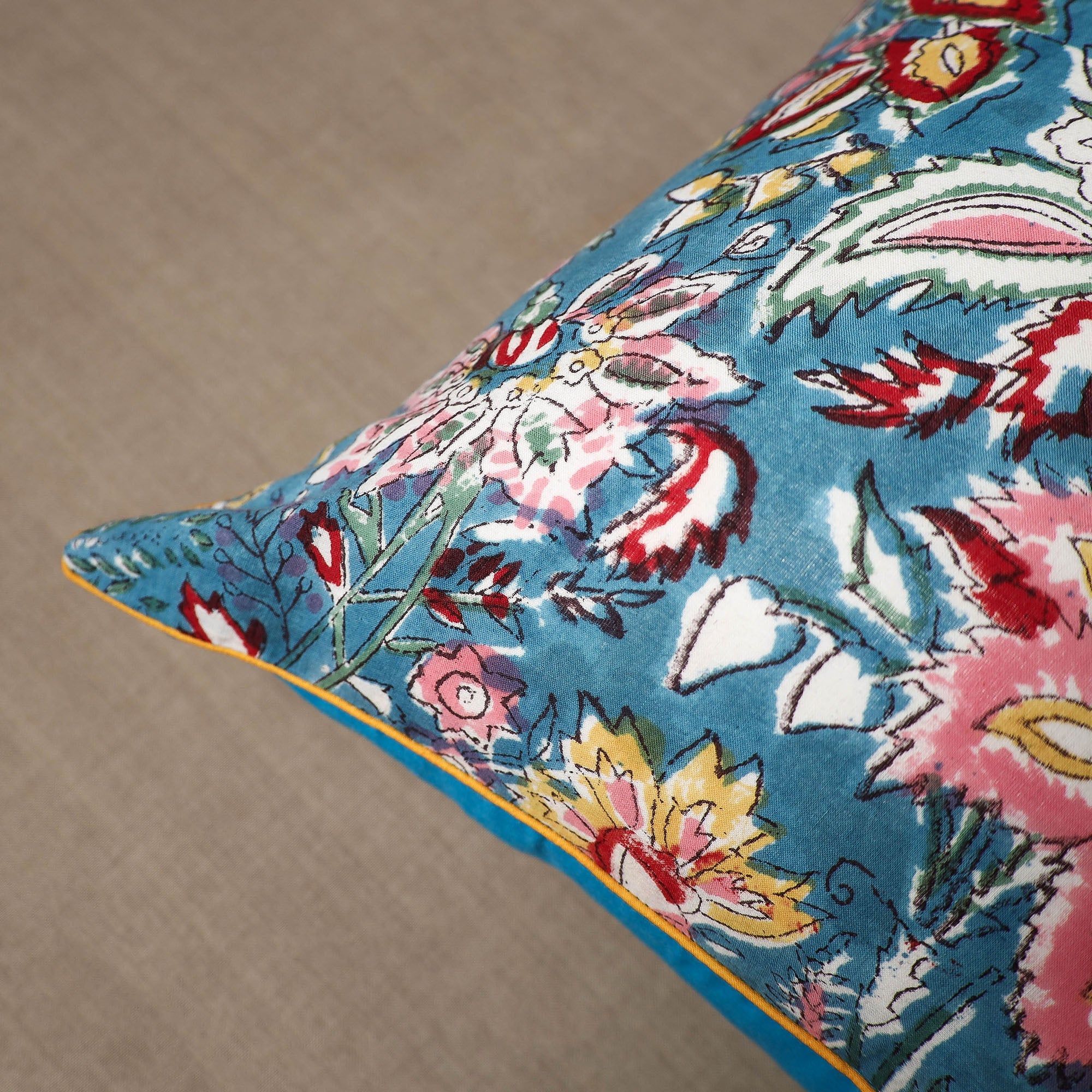 HAVELI CHRONICLES Blue - Block Print Cotton Sanganeri Cushion Cover (16 x 16 in) 19 - view 2
