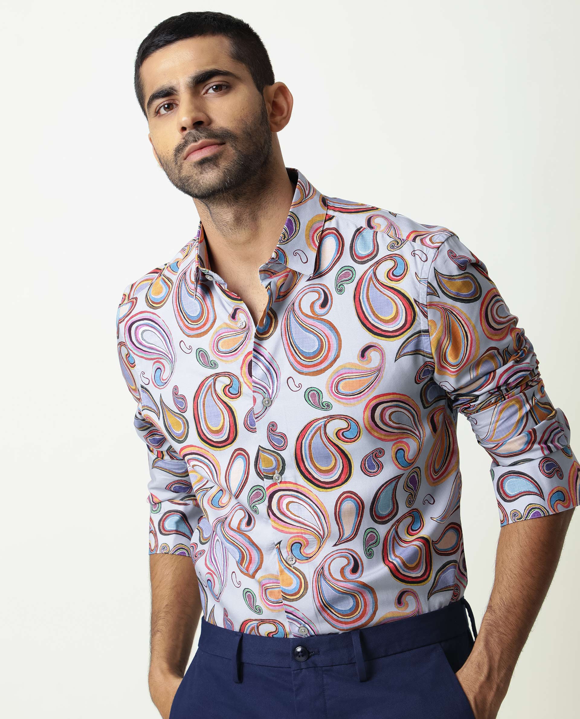 Rare Rabbit Men's Marsh Ls Blue Viscose Fabric Paisley Print Full Sleeves Shirt - view 4