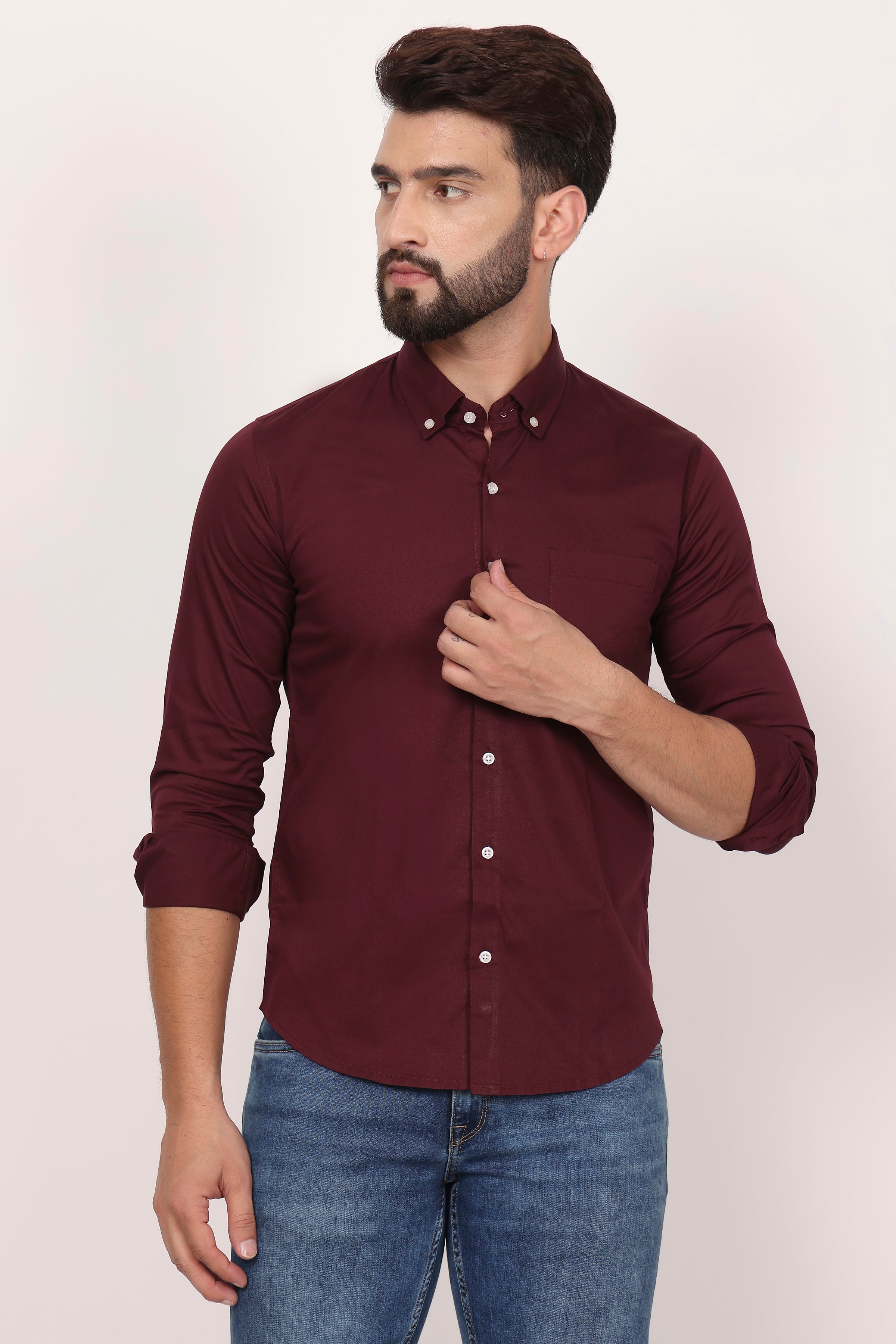 BlackTree New Mehroon Down Button Casual Shirt I 100% Cotton Twill - view 3
