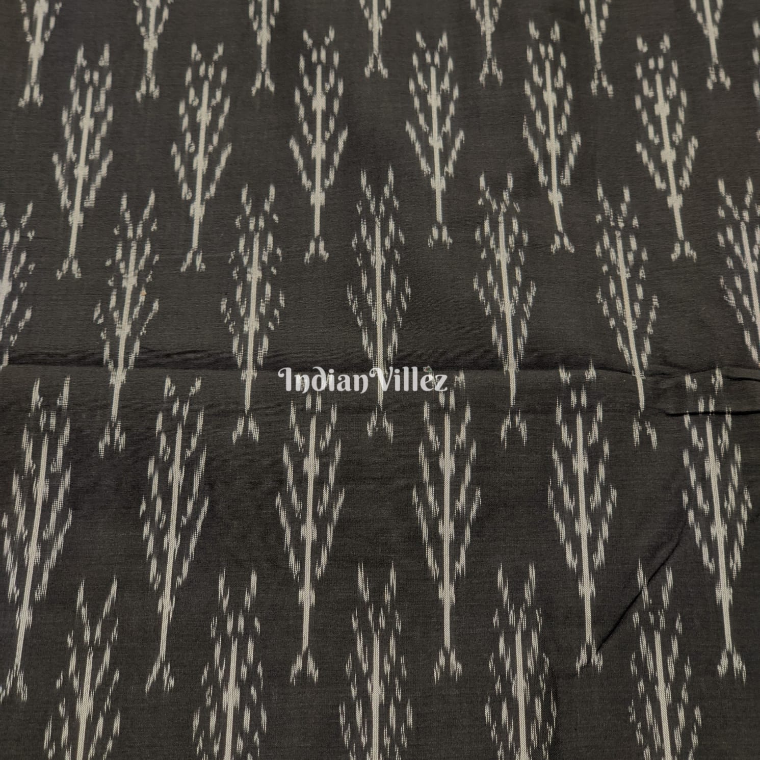IndianVillèz Black Handwoven Cotton Pochampally Ikat Fabric - view 2