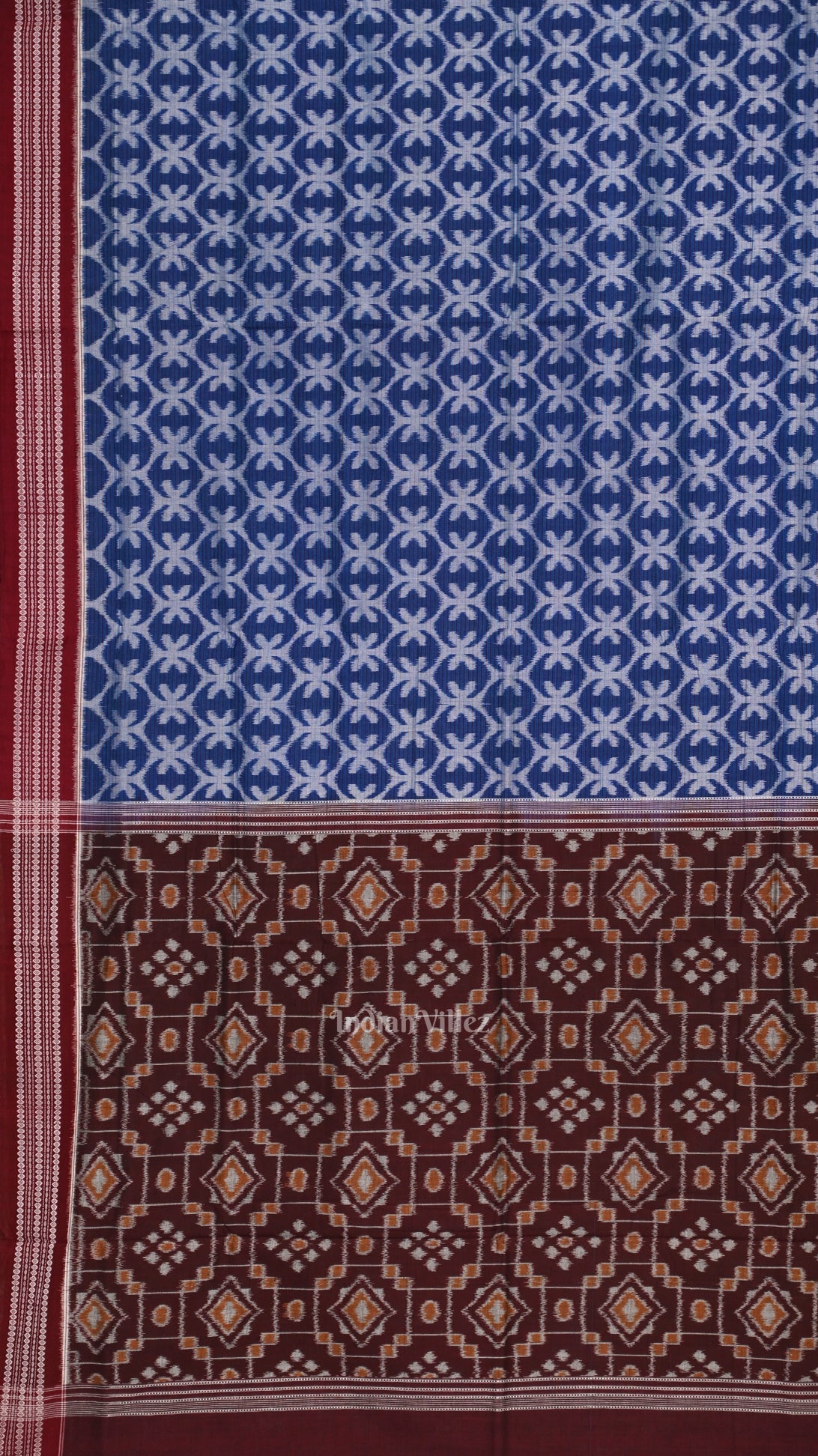 IndianVillèz Blue Maroon Floral Theme Sambalpuri Ikat Cotton Saree - view 2