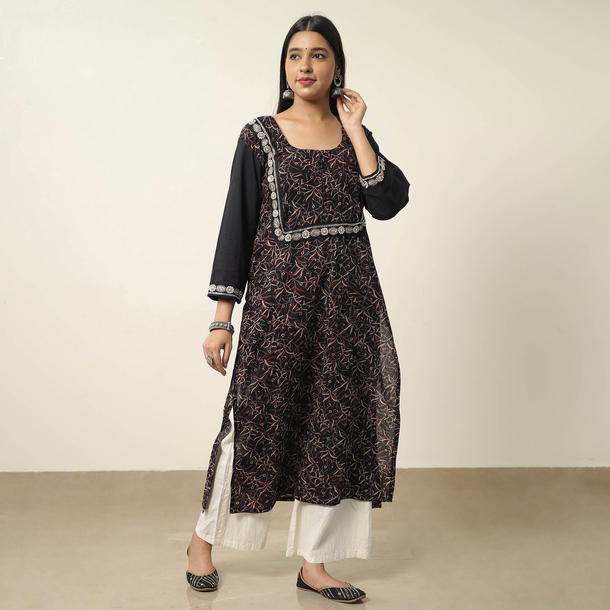 ITOKRI CASUALS Black - Exclusive Hand Zardozi Embroidery Mul Cotton Kurta 01 - view 2