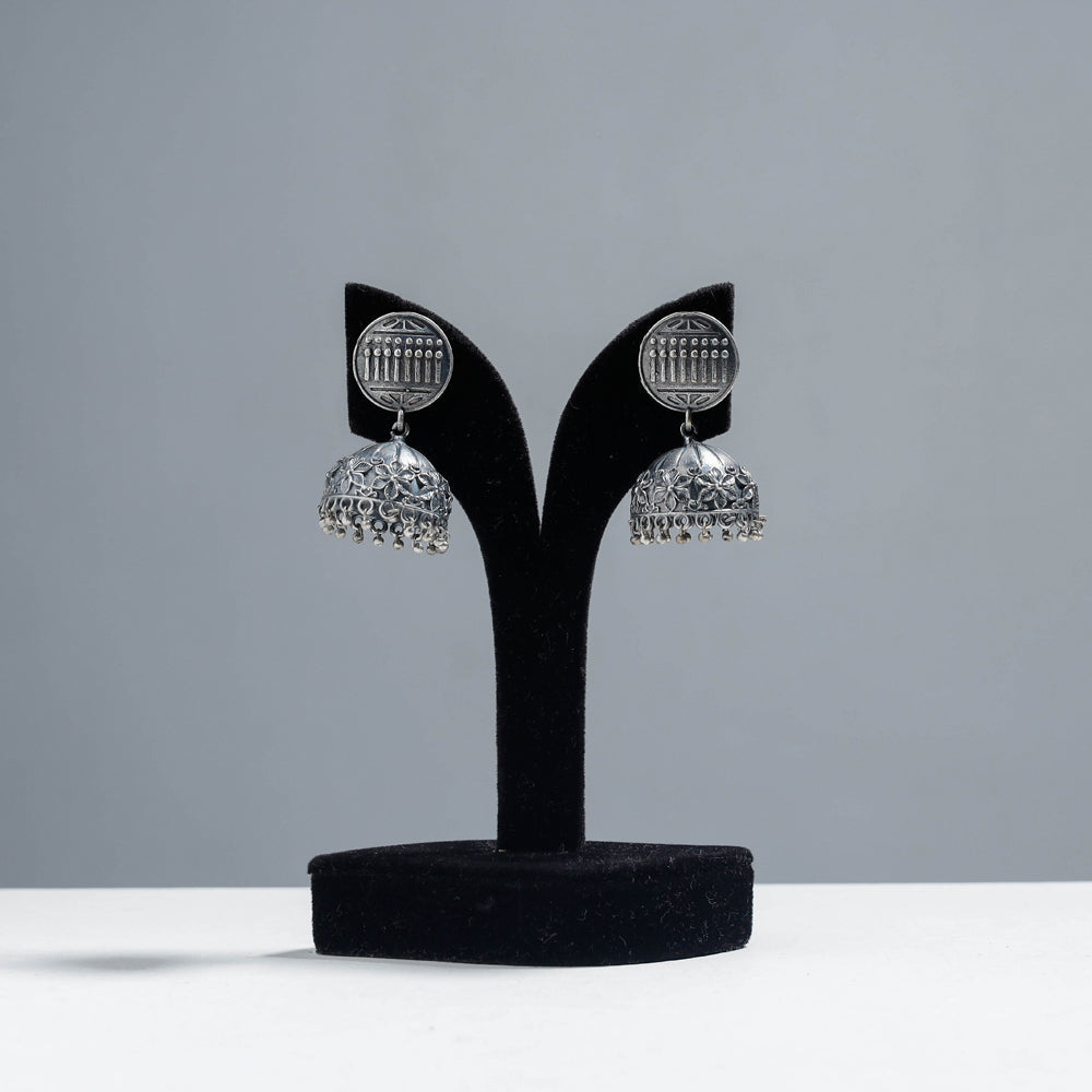 WHITE RIVER STORIES Antique Silver Finish Oxidised Brass Base Jhumki Earrings