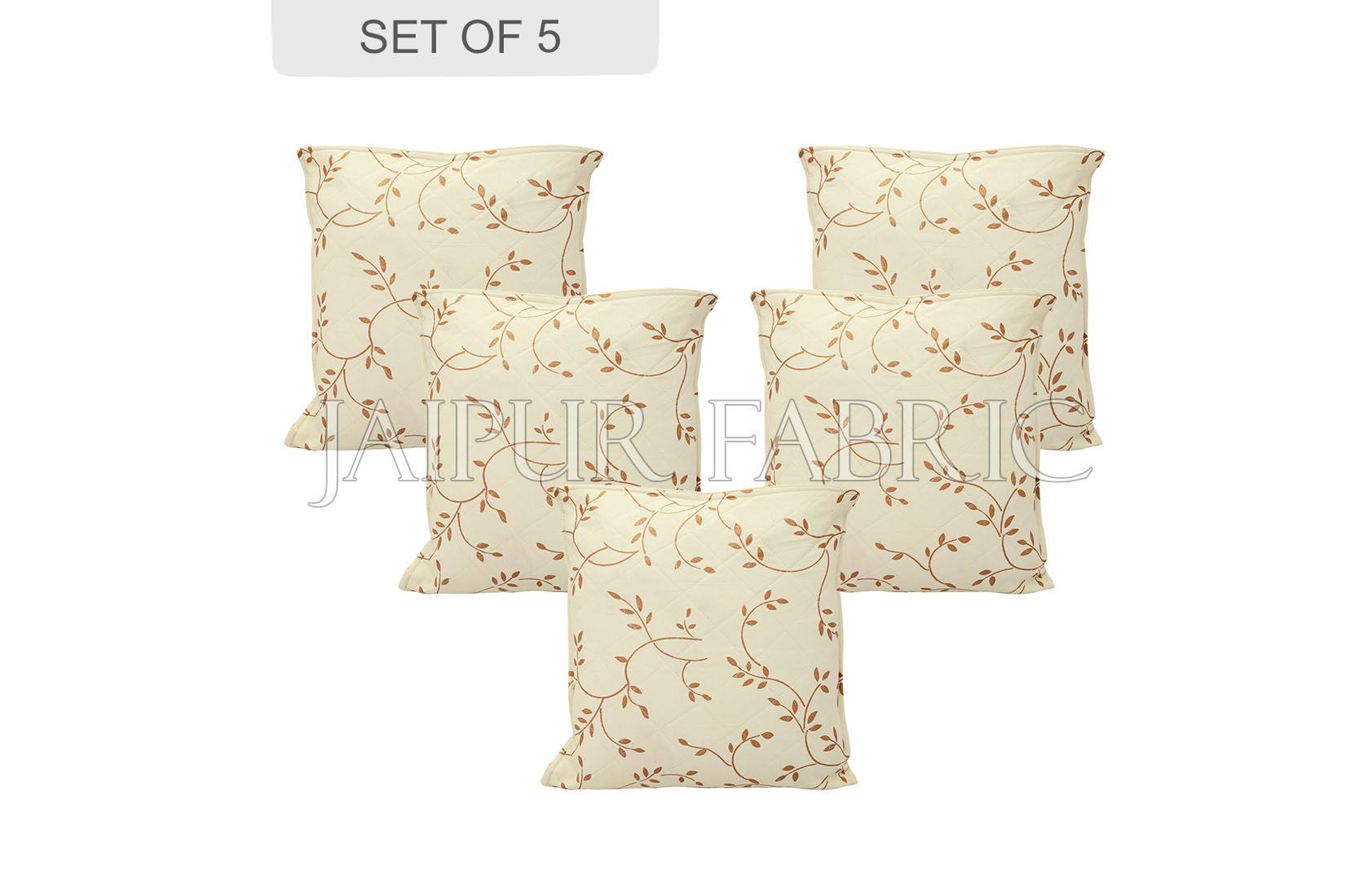 JaipurFabric® Cream Base Golden Leaf Print Cotton Cushion Cover