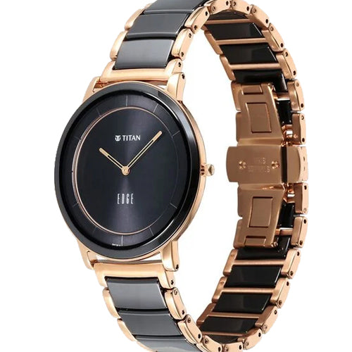 Titan Edge Fusion Quartz Analog Black Dial Black Steel & Ceramic Strap Watch for Men 41mm NT1878KD03 - view 2