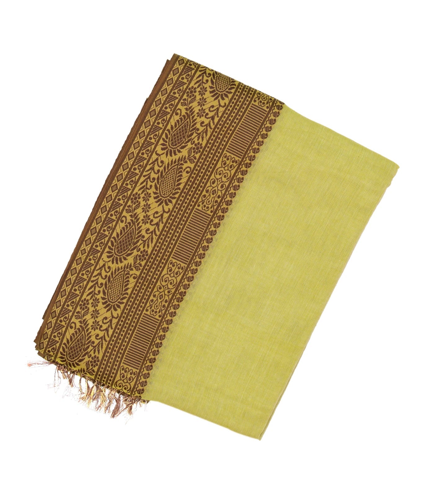 RmKV Cardamom Green Bengal Cotton Saree With Mango Motifs In Border