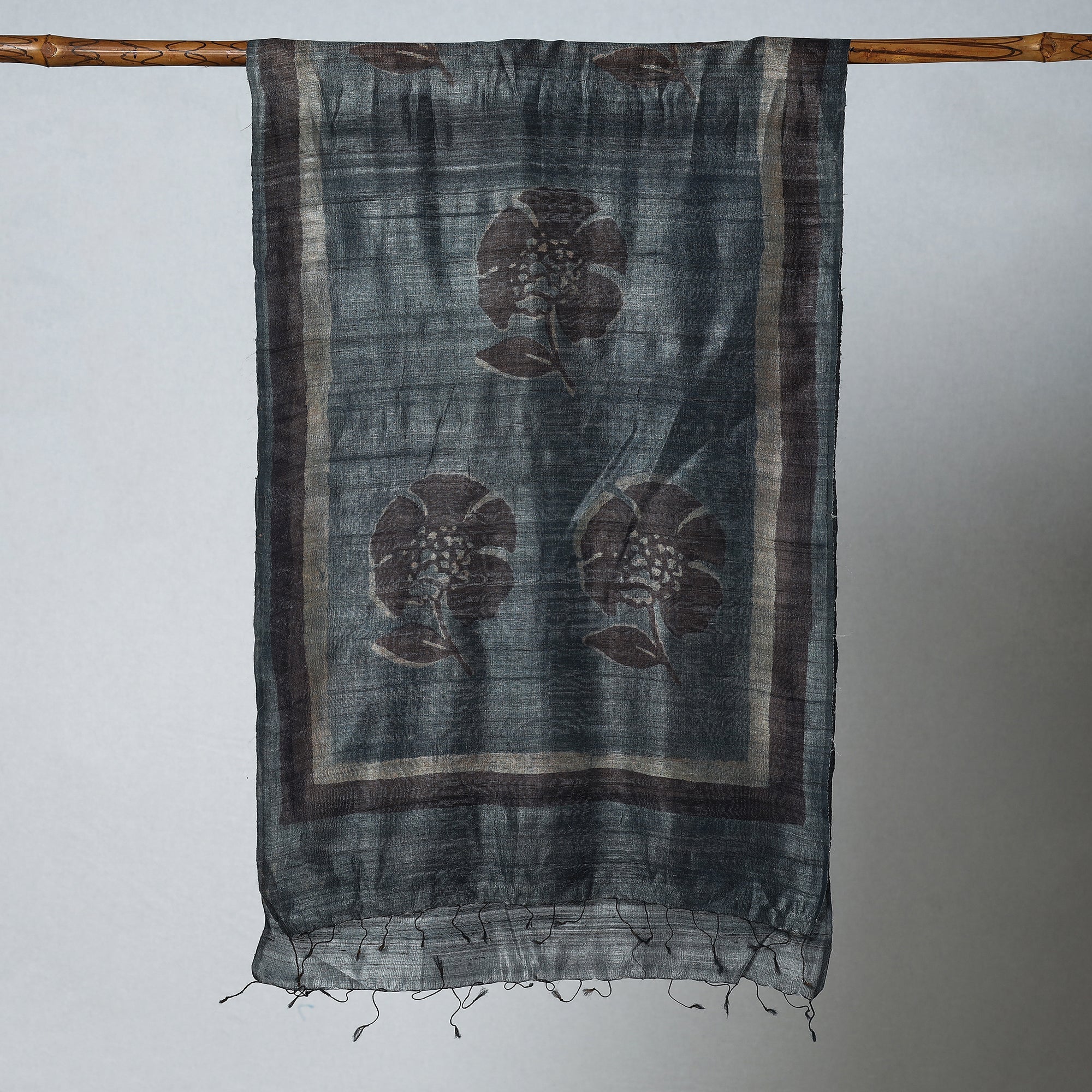 BINDAAS UNLIMITED Black - Handloom Block Print Tussar Silk Bindaas Stole - view 2