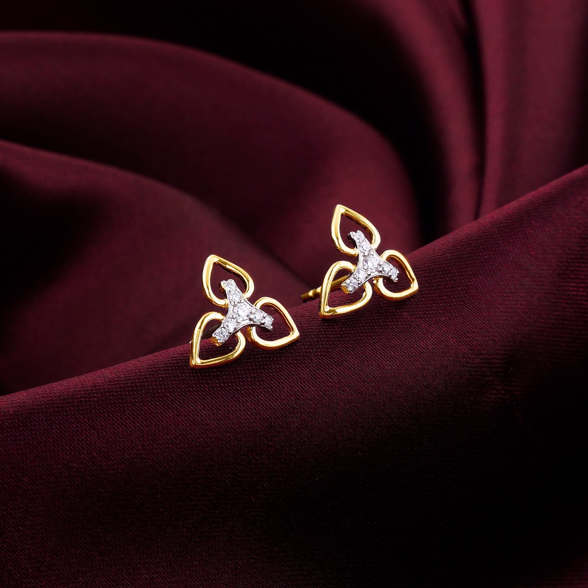 GIVA Jewellery Gold Floral Triad Diamond Earrings - view 2