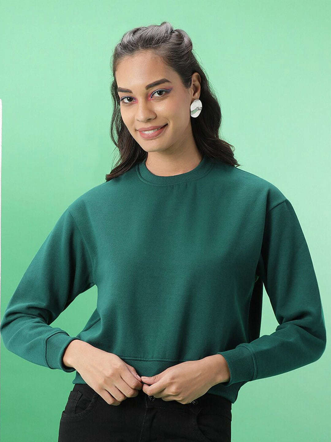 Freehand By The Indian Garage Co Women's Solid Regular Fit Sweatshirt