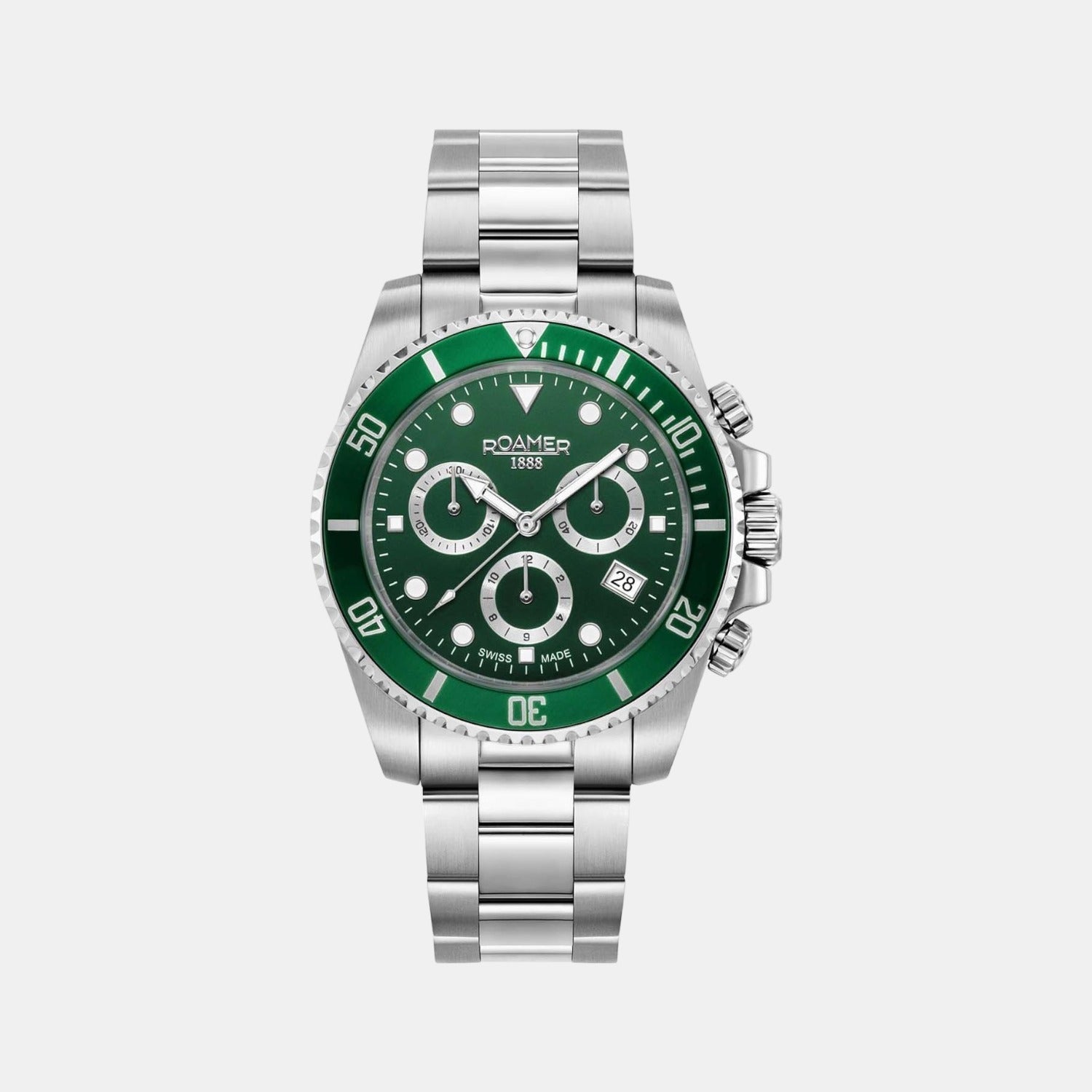 Roamer Deep Sea 100 Men Quartz Green Dial Chronograph Stainless Steel Watch 851837 41 75 20