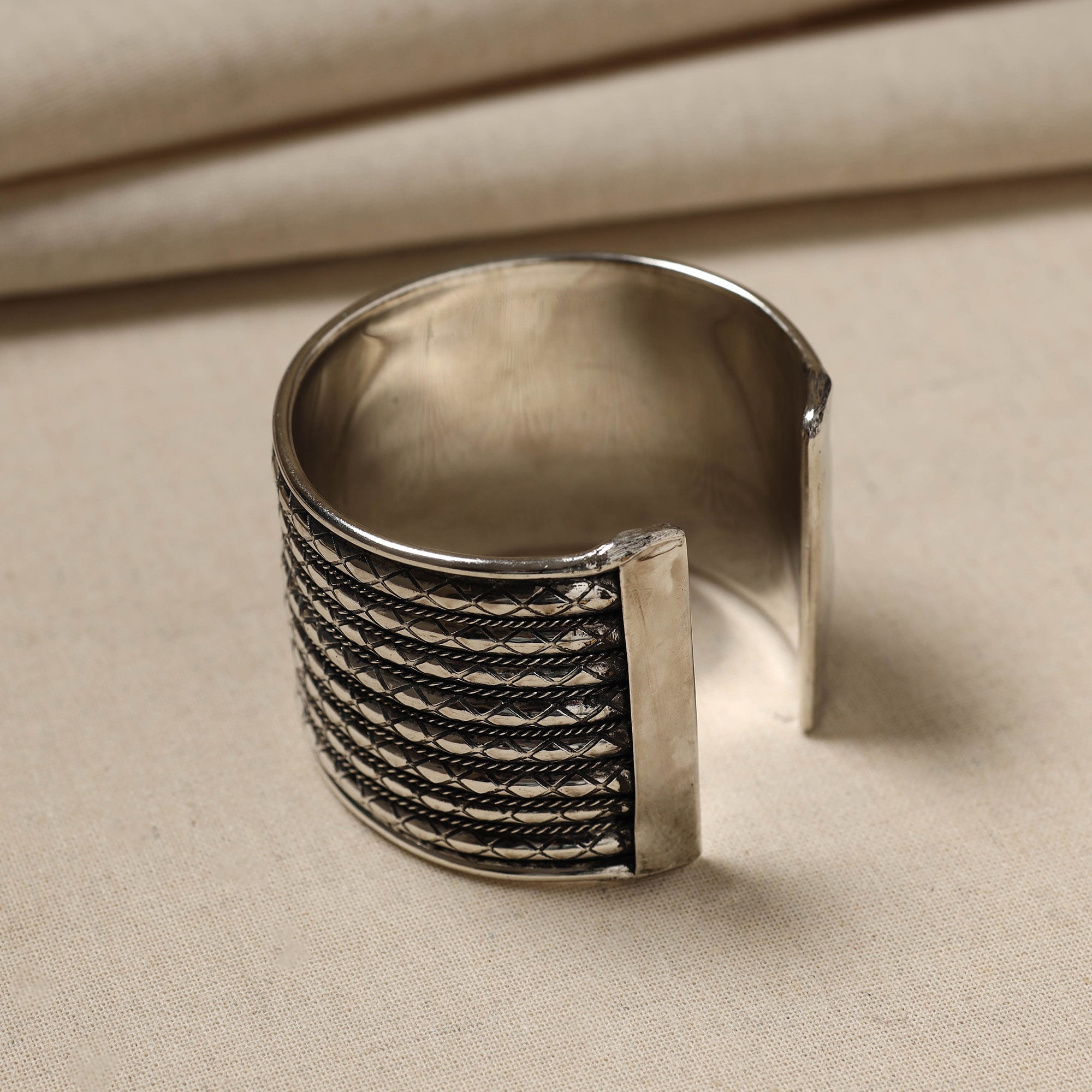 WHITE RIVER STORIES Antique Finish Oxidised German Silver Cuff Bracelet (Adjustable)
