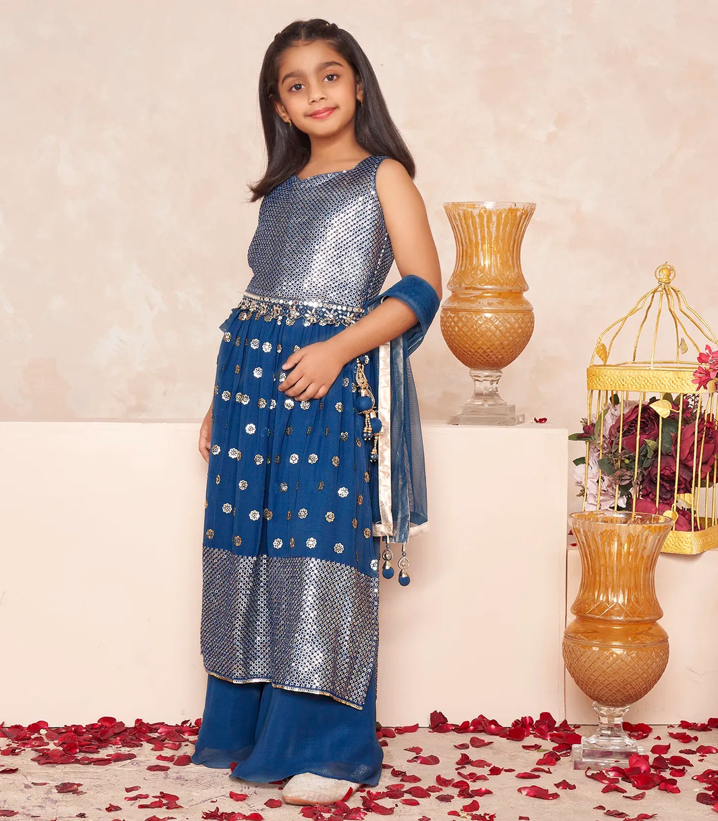 RmKV Teal sequin embellished festive kurta set -Teal - view 2