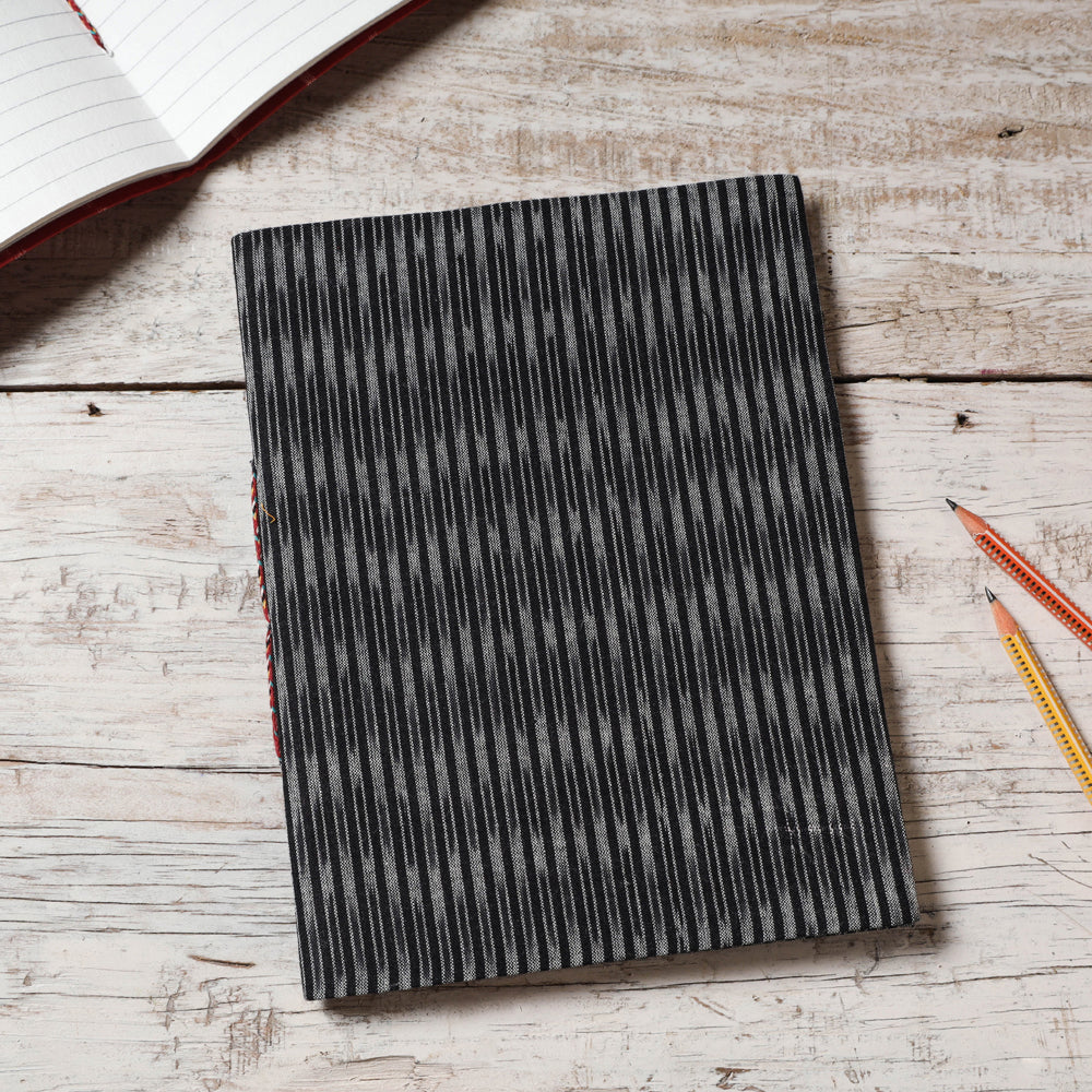 CHUTNEY CRAFT STUDIO Black - Ikat Fabric Cover Handmade Paper Notebook (9 x 7 in)