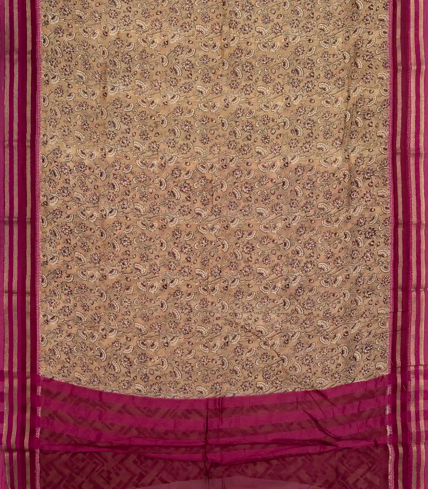 RmKV Beige Handloom Chanderi Cotton Saree With Printed Floral Motif - view 2