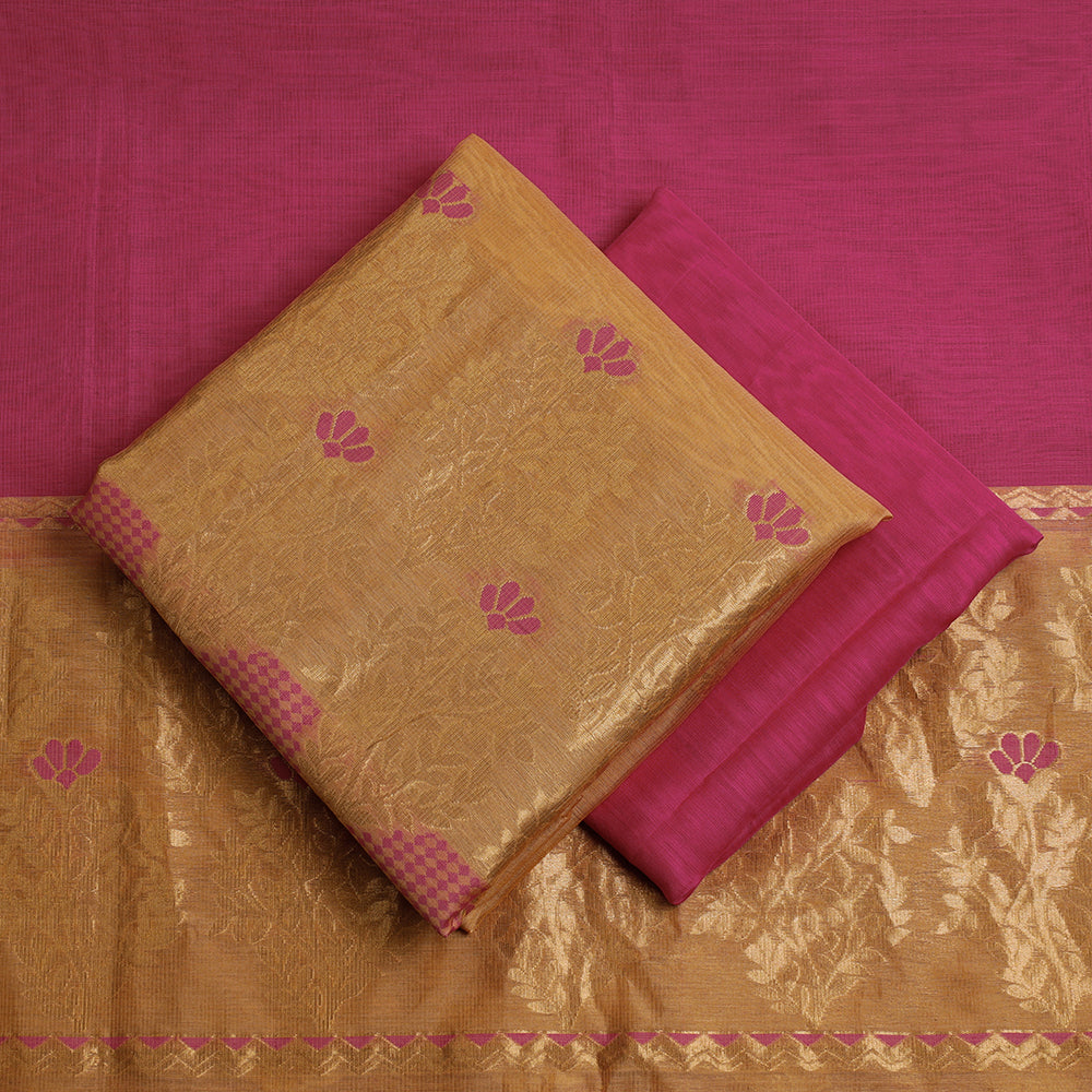 CHUTNEY CRAFT STUDIO Beige - 3pc Handloom Silk Cotton Zari Suit Material Set - view 2