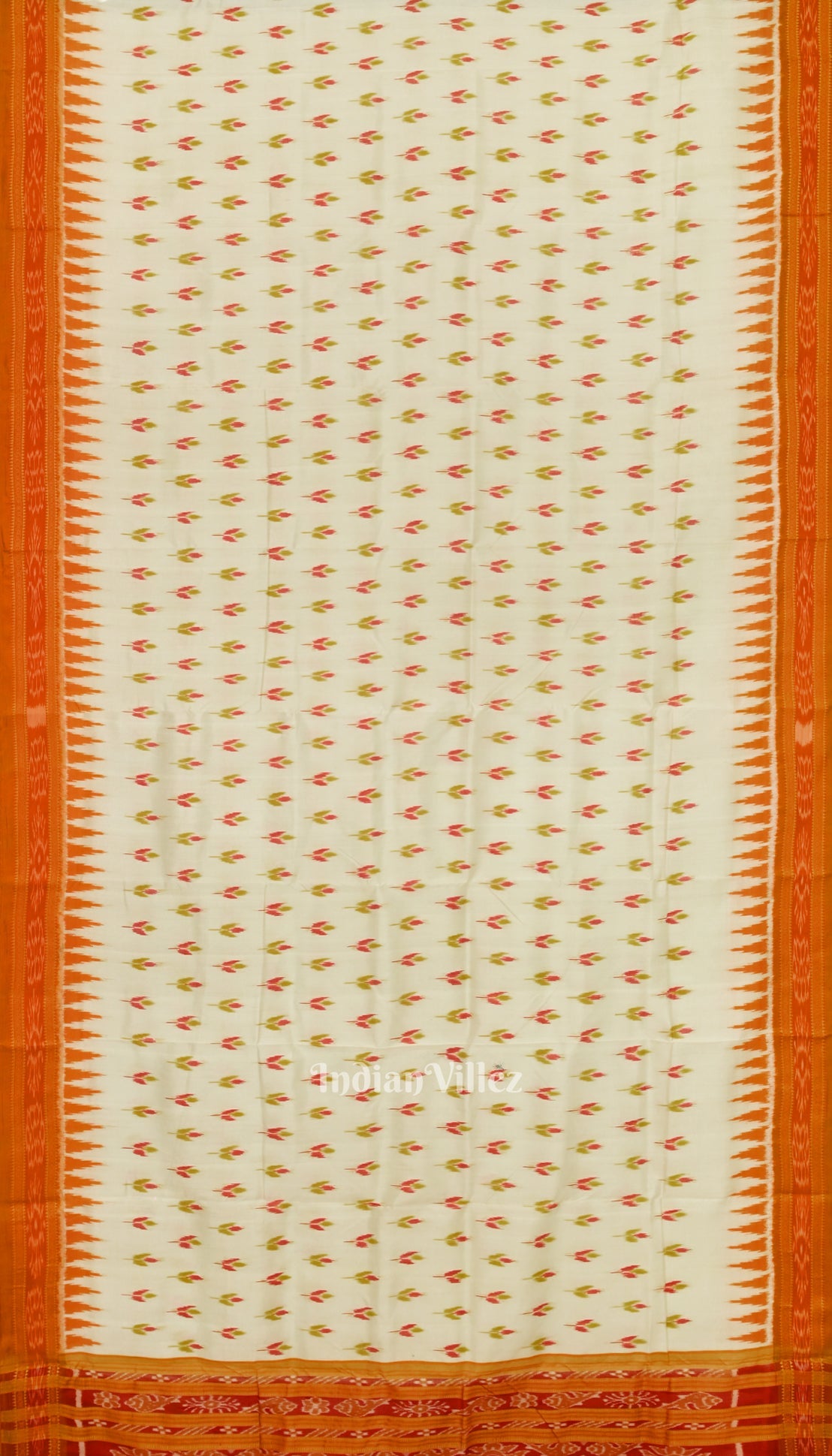 IndianVillèz Off White Orange Mayur Chandrika Odisha Ikat Khandua Silk Saree - view 2