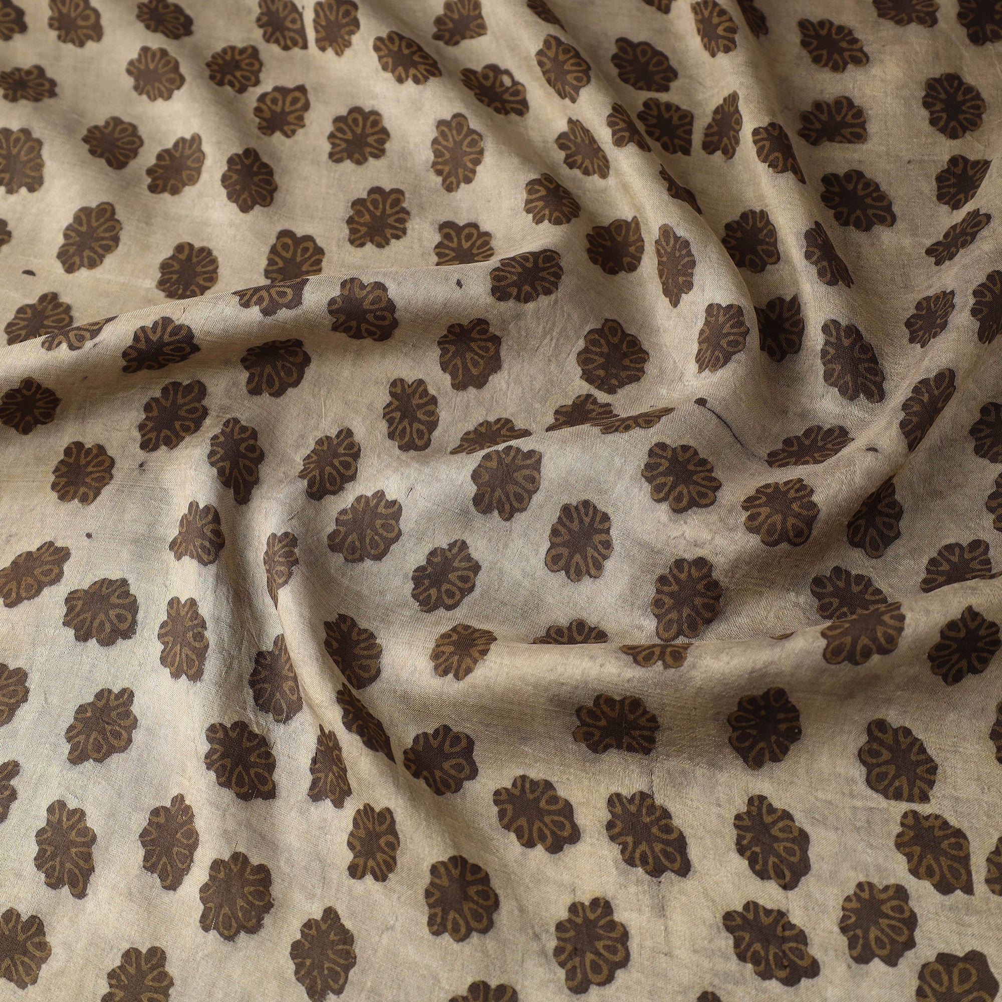 HAVELI CHRONICLES Brown - Akola Hand Block Printed Mulberry Silk Fabric 03 - view 3