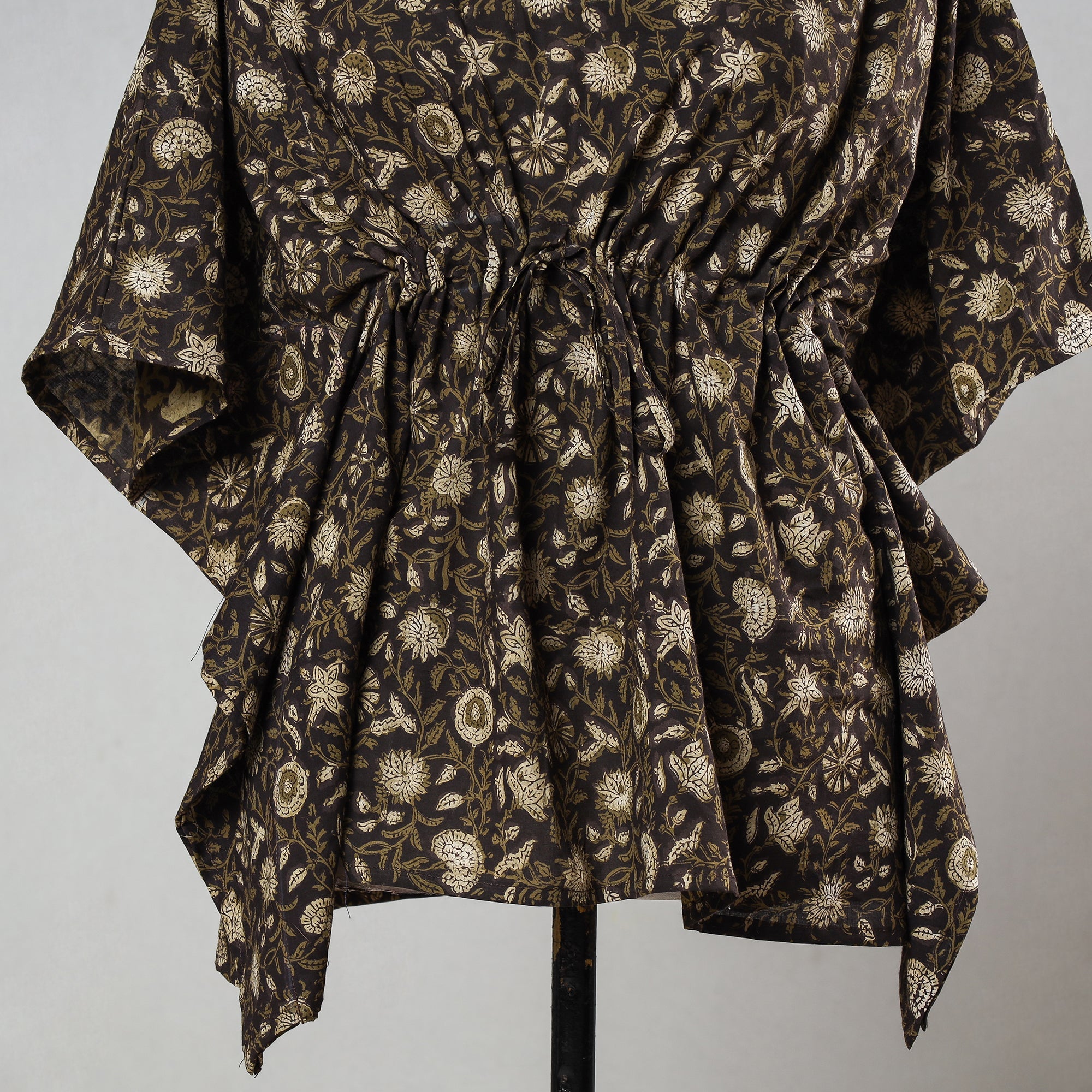 ITOKRI CASUALS Brown - Bagru Block Printed Cotton Kaftan with Tie-Up Waist (Short) - view 3