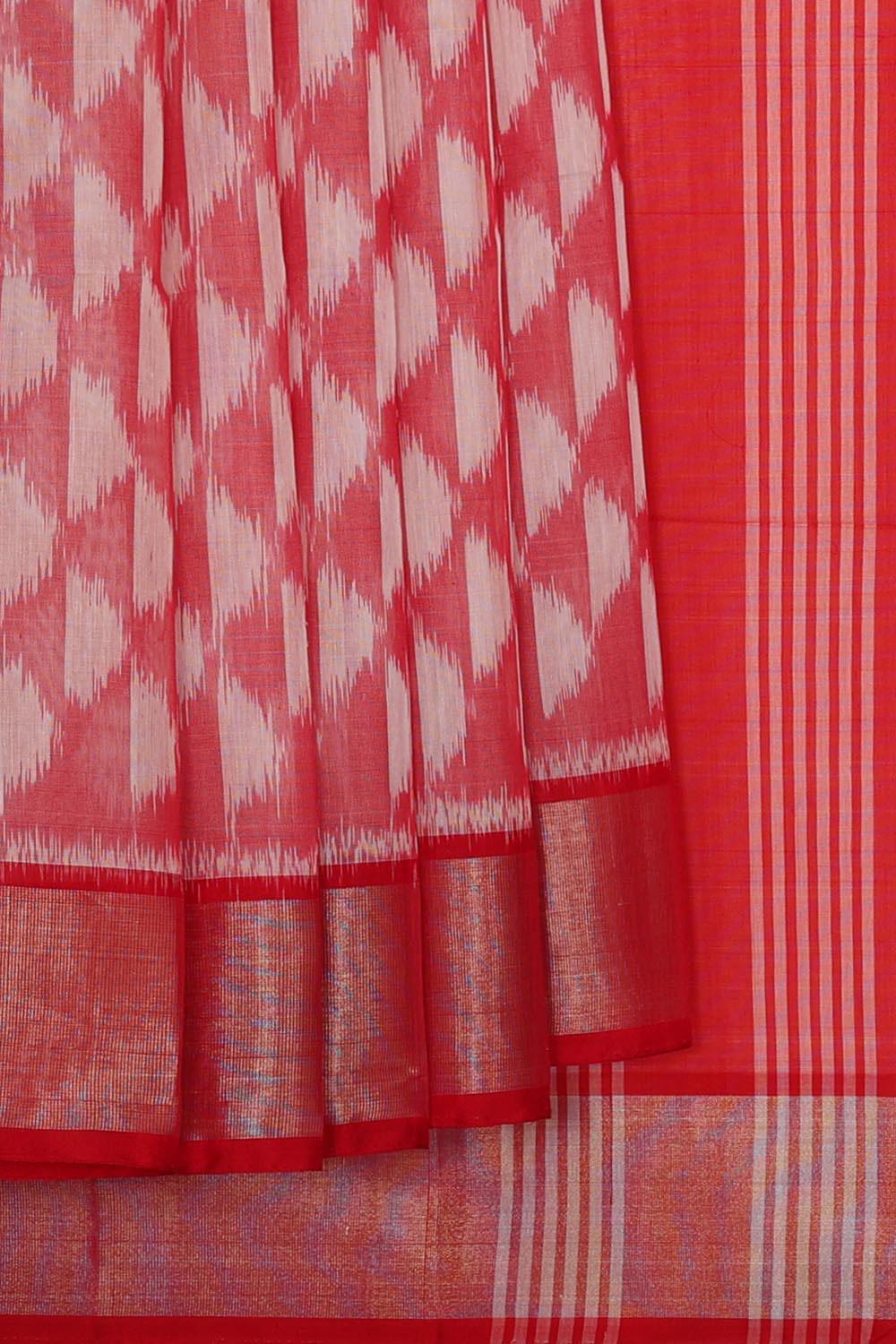 Kalanjali Ikat Silk Cotton Red Saree – Women's