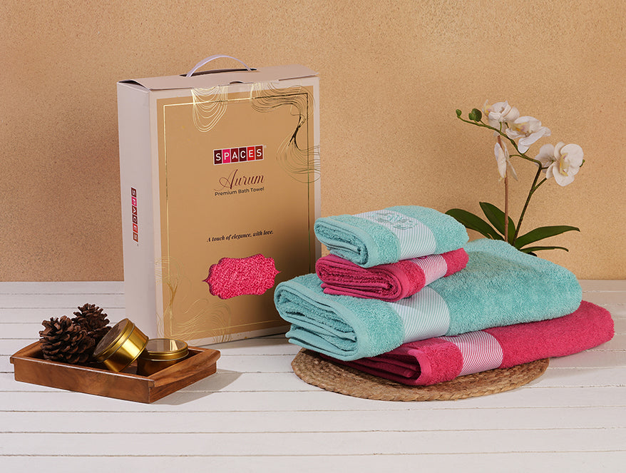 Spaces India Solid Dark Pink 100% Cotton Towel Combo - Aurum By Spaces
